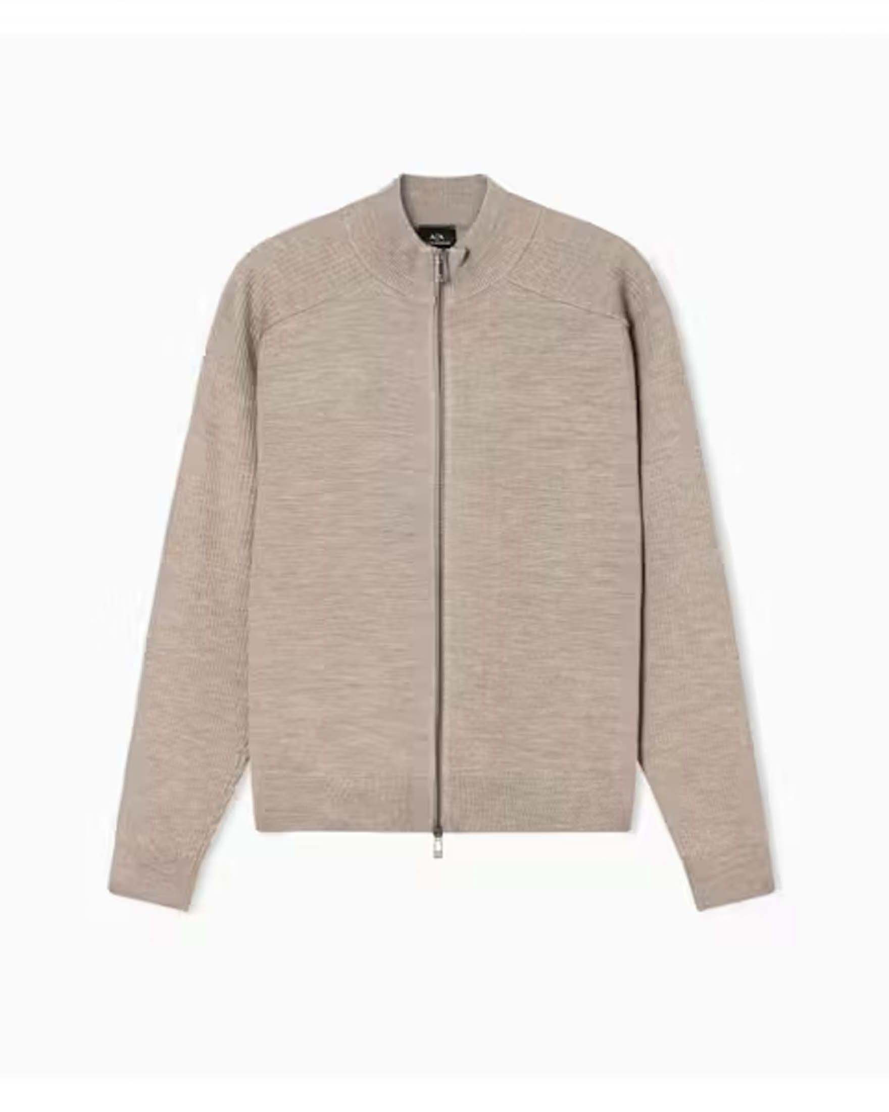 Maglia Armani Exchange beige in misto lana e cotone con apertura zip