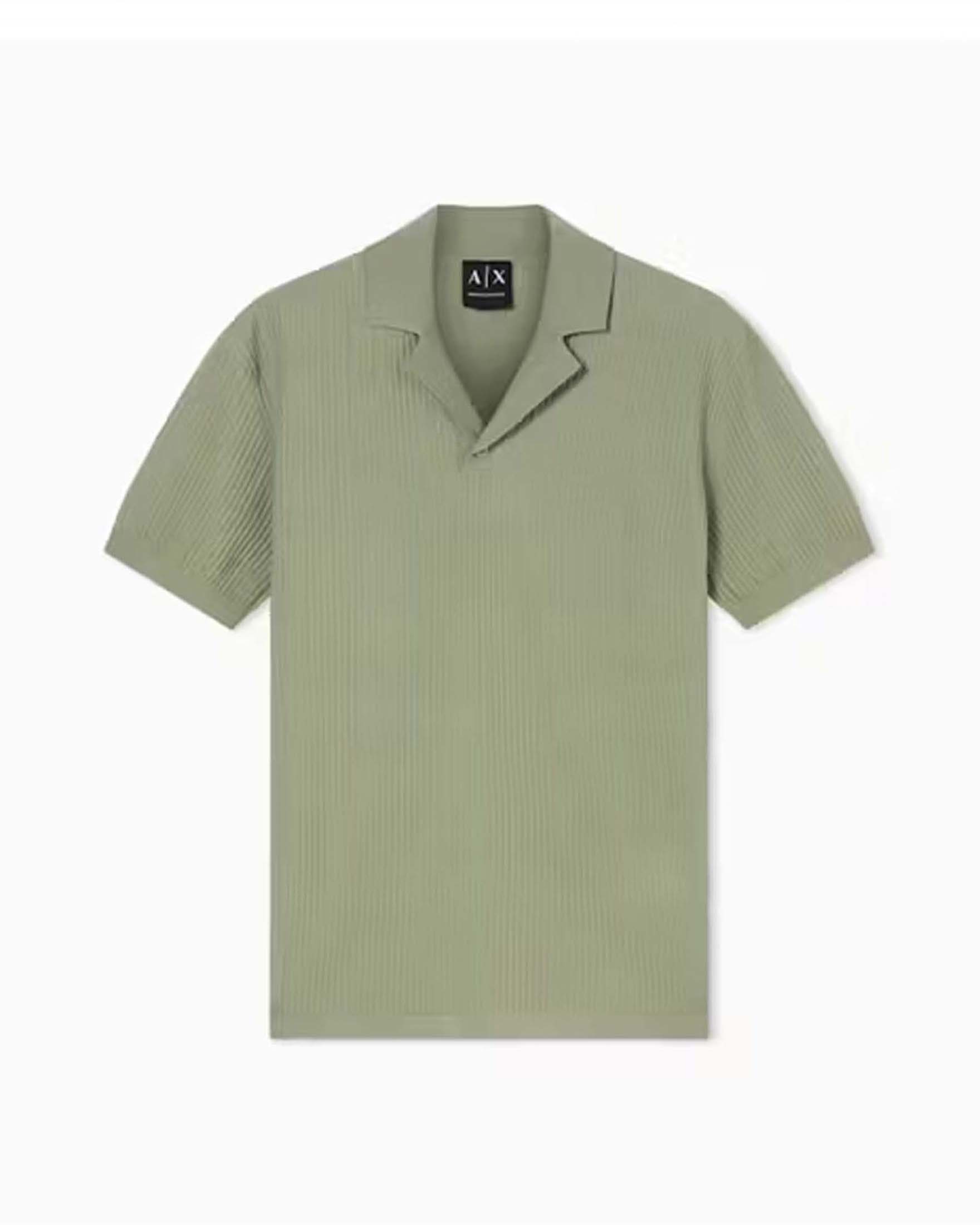 Polo Armani Exchange salvia in maglia di cotone a costine con colletto bowling