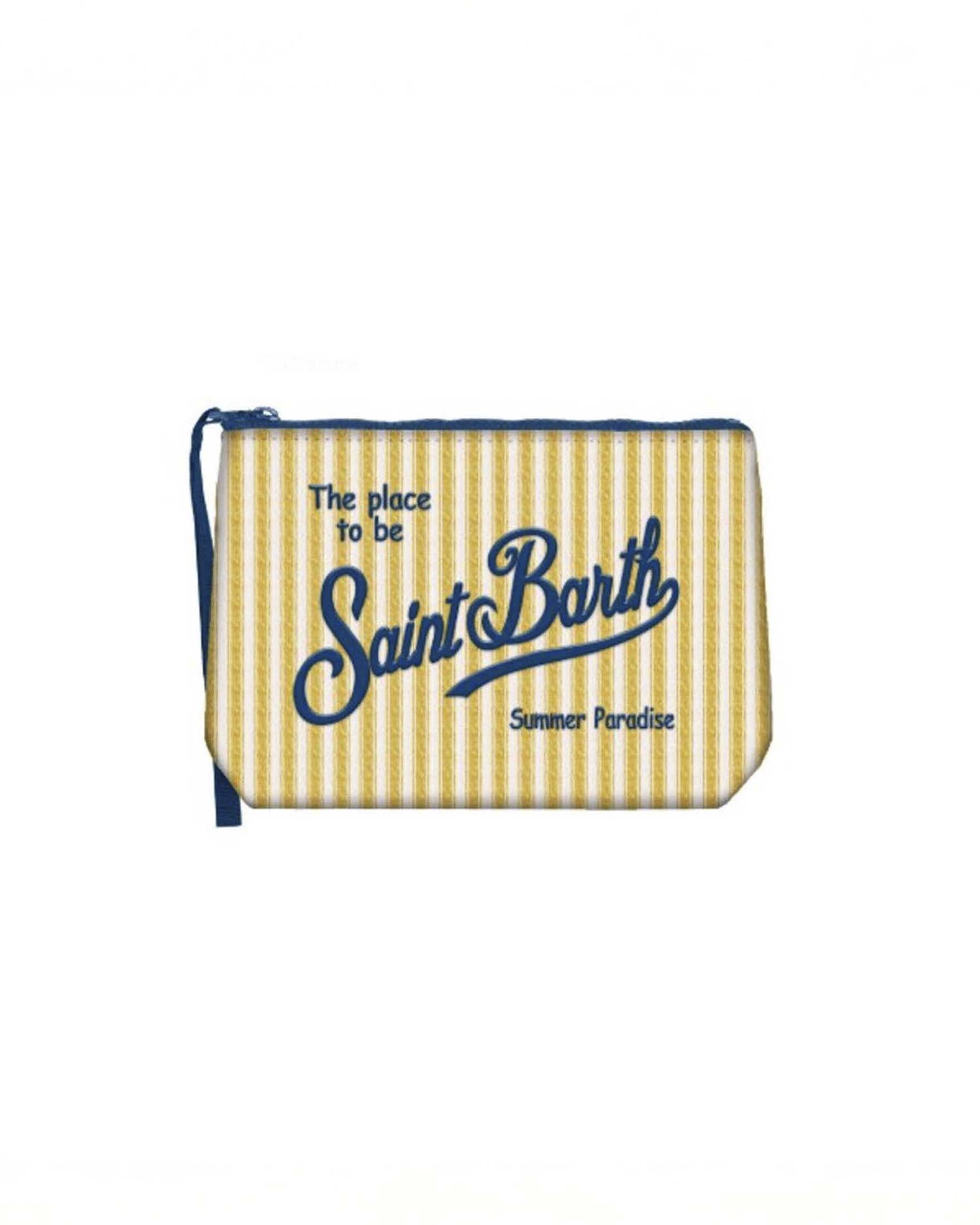 MC2 Saint Barth — Pochette MC2 Saint Barth Aline a righe bianche e gialle in cotone con scritta logo ricamata