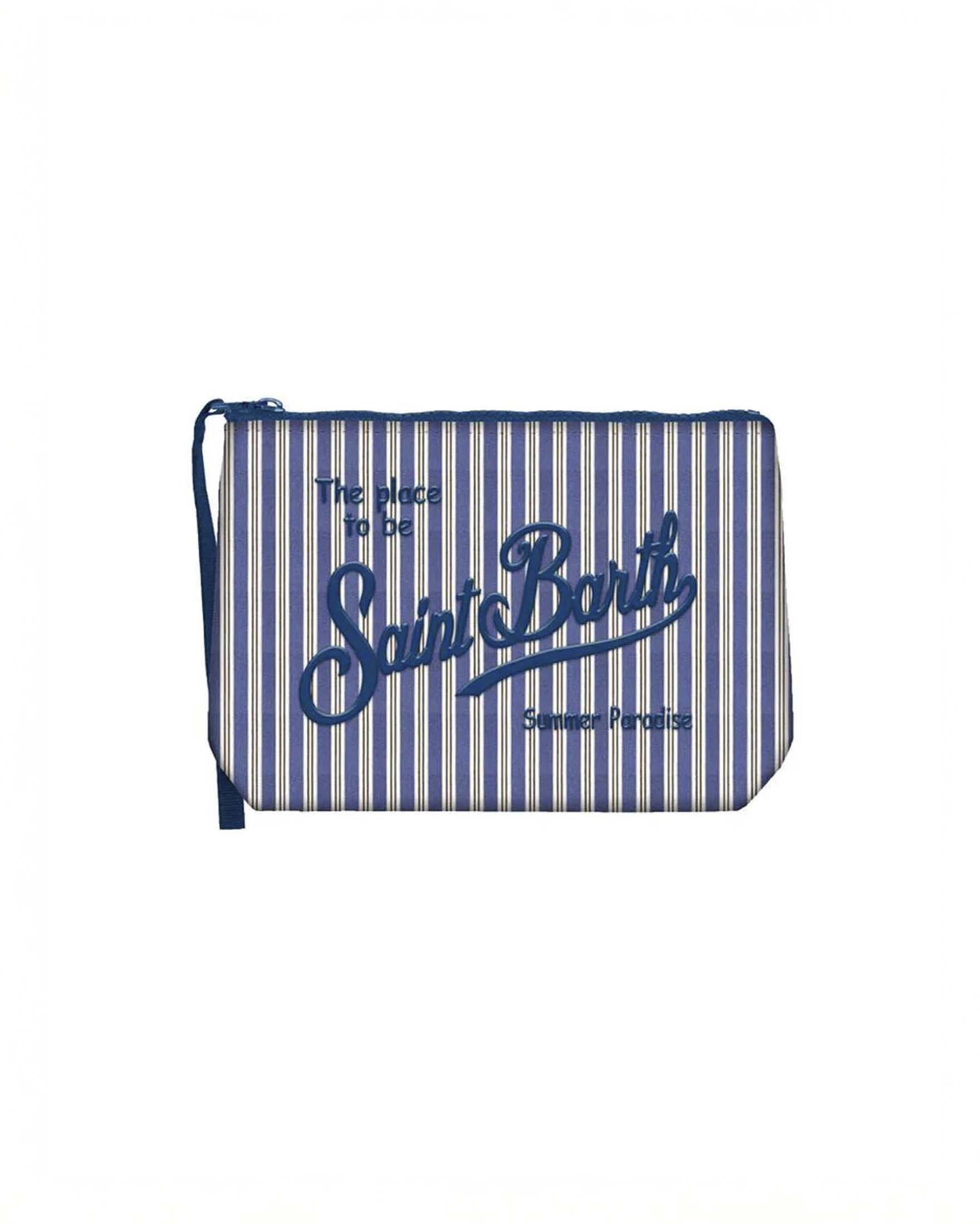 MC2 Saint Barth — Pochette MC2 Saint Barth Aline a righe bianche e blu indaco in cotone con scritta logo ricamata