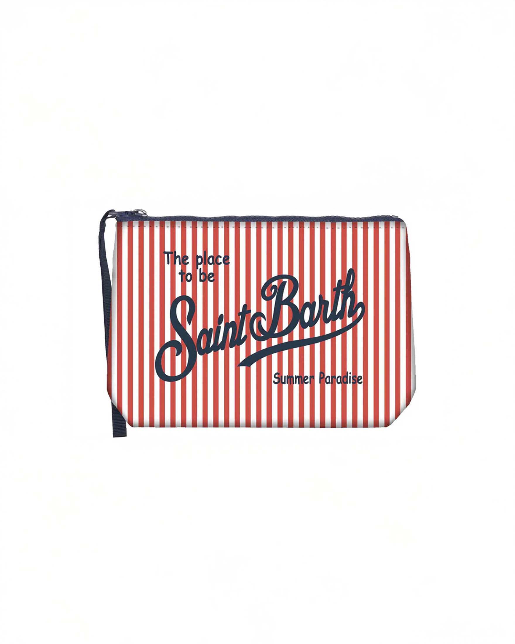 Pochette Aline a righe bianche e rosse in neoprene con logo in contrasto