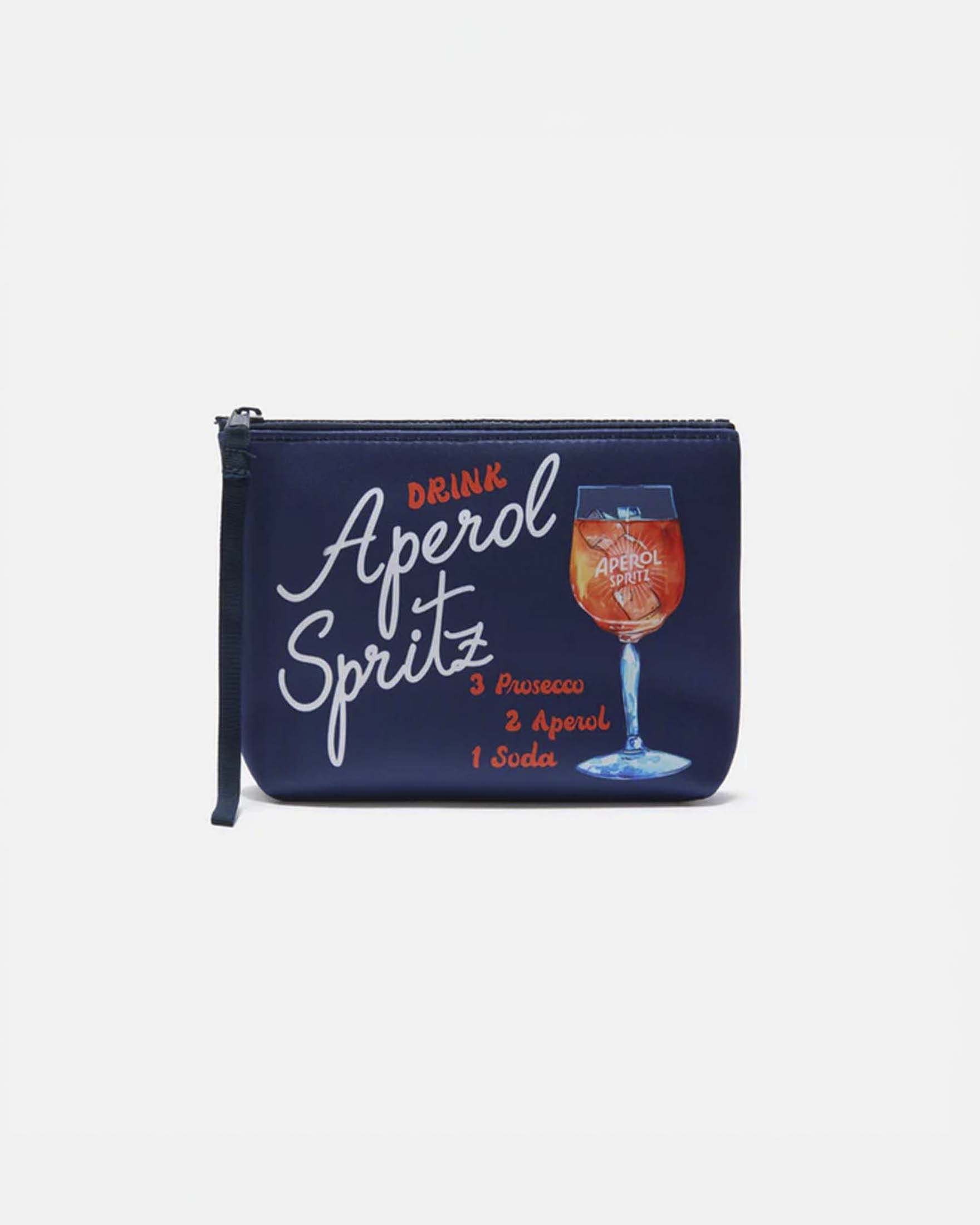 Pochette Aline blu in neoprene con fantasia ingredenti spritz
