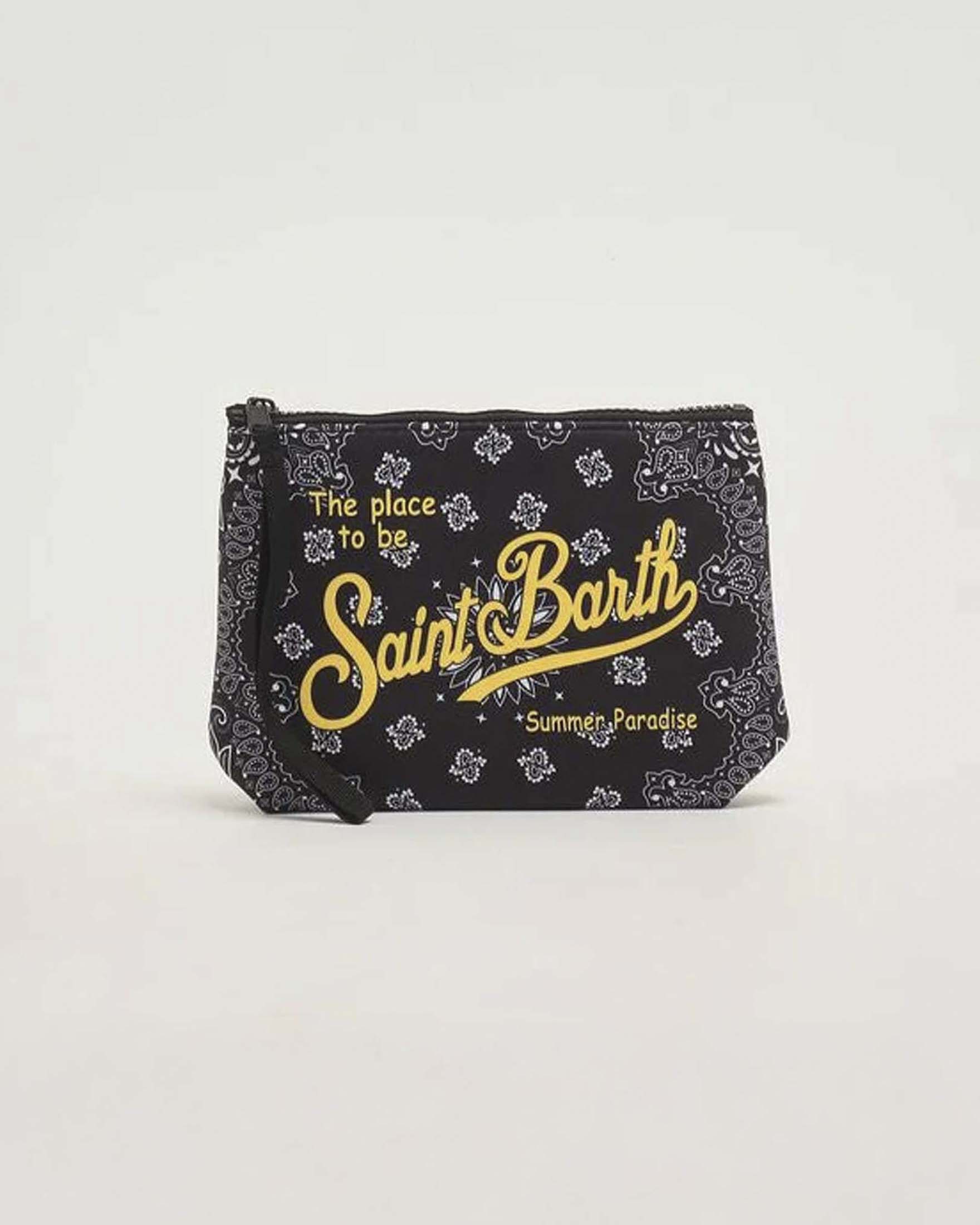 Pochette MC2 Saint Barth Aline nera in neoprene con stampa grafica bandana