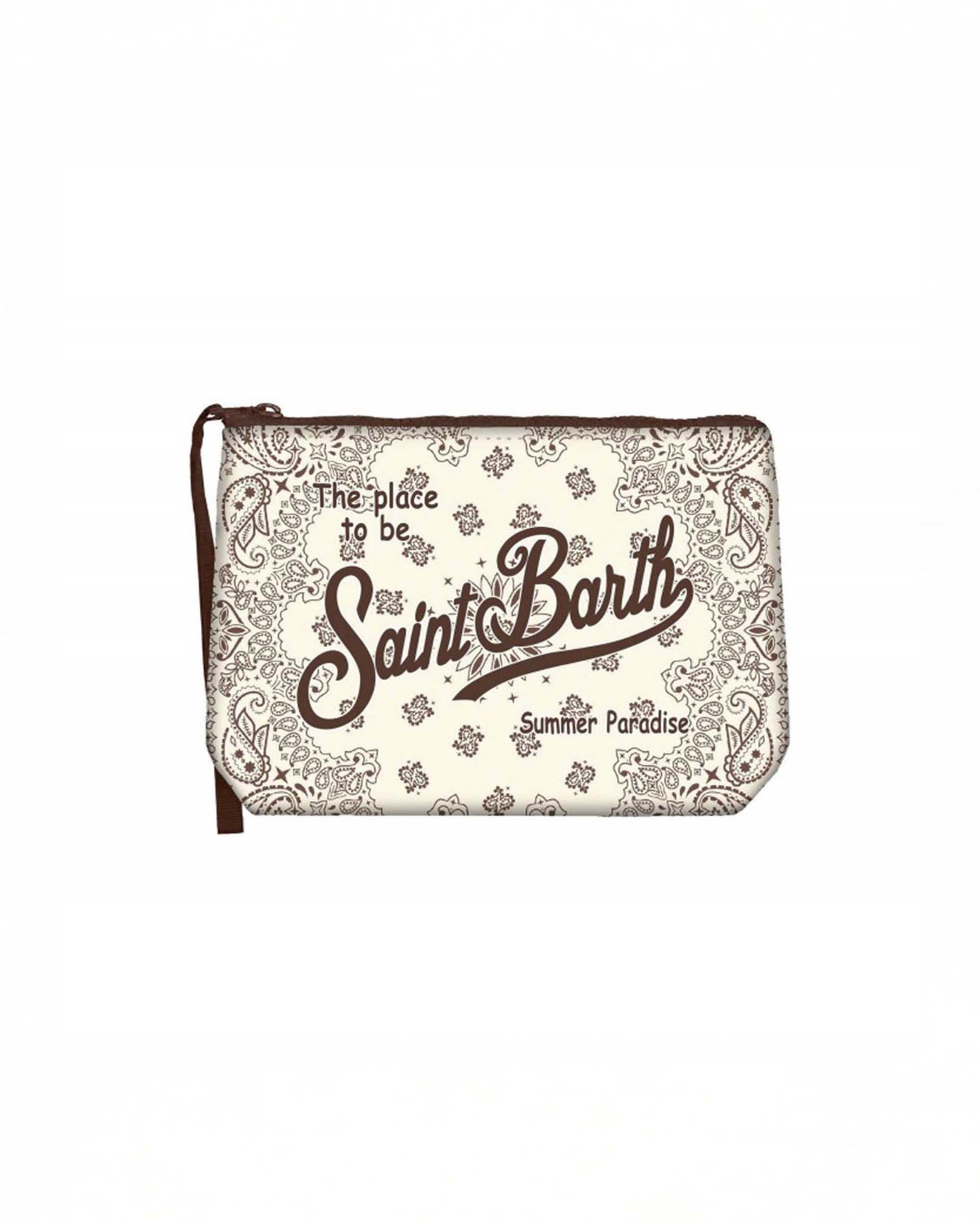 Pochette Aline panna in neoprene con stampa grafica bandana