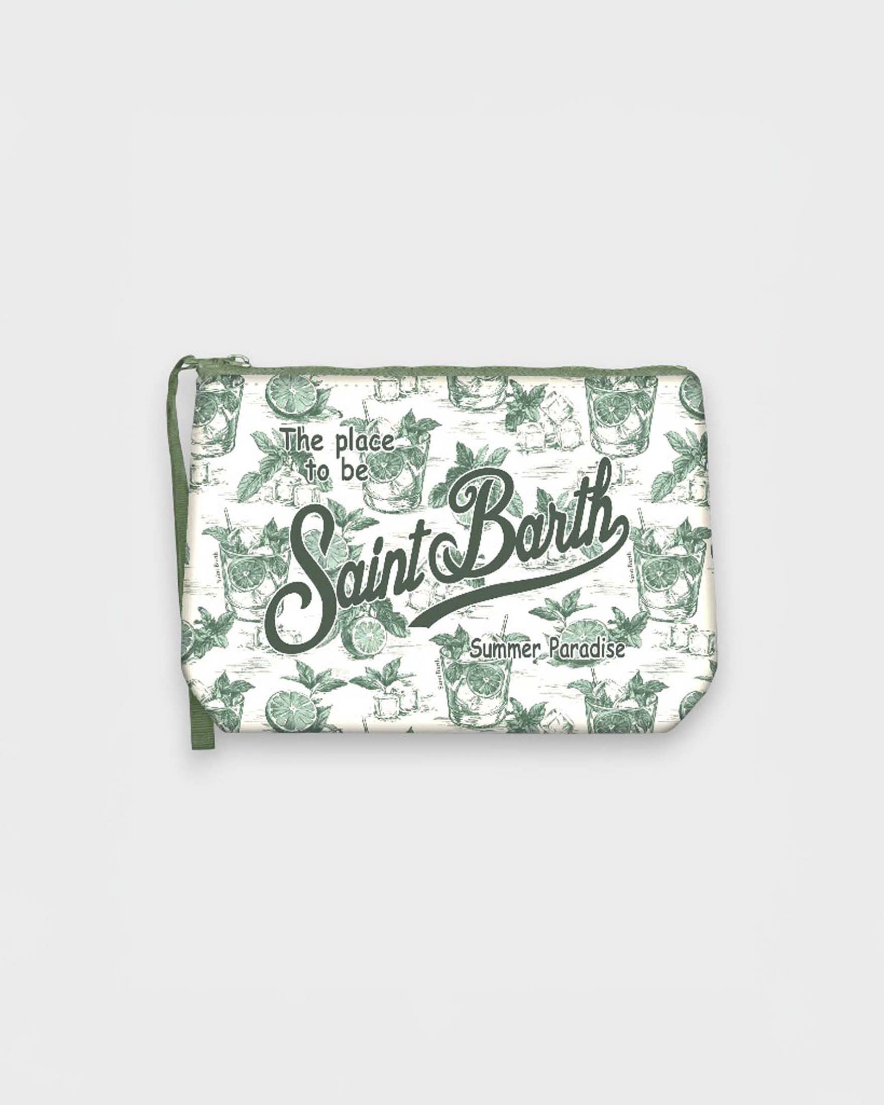 Pochette Aline panna in neoprene con fantasia Mojito verde militare