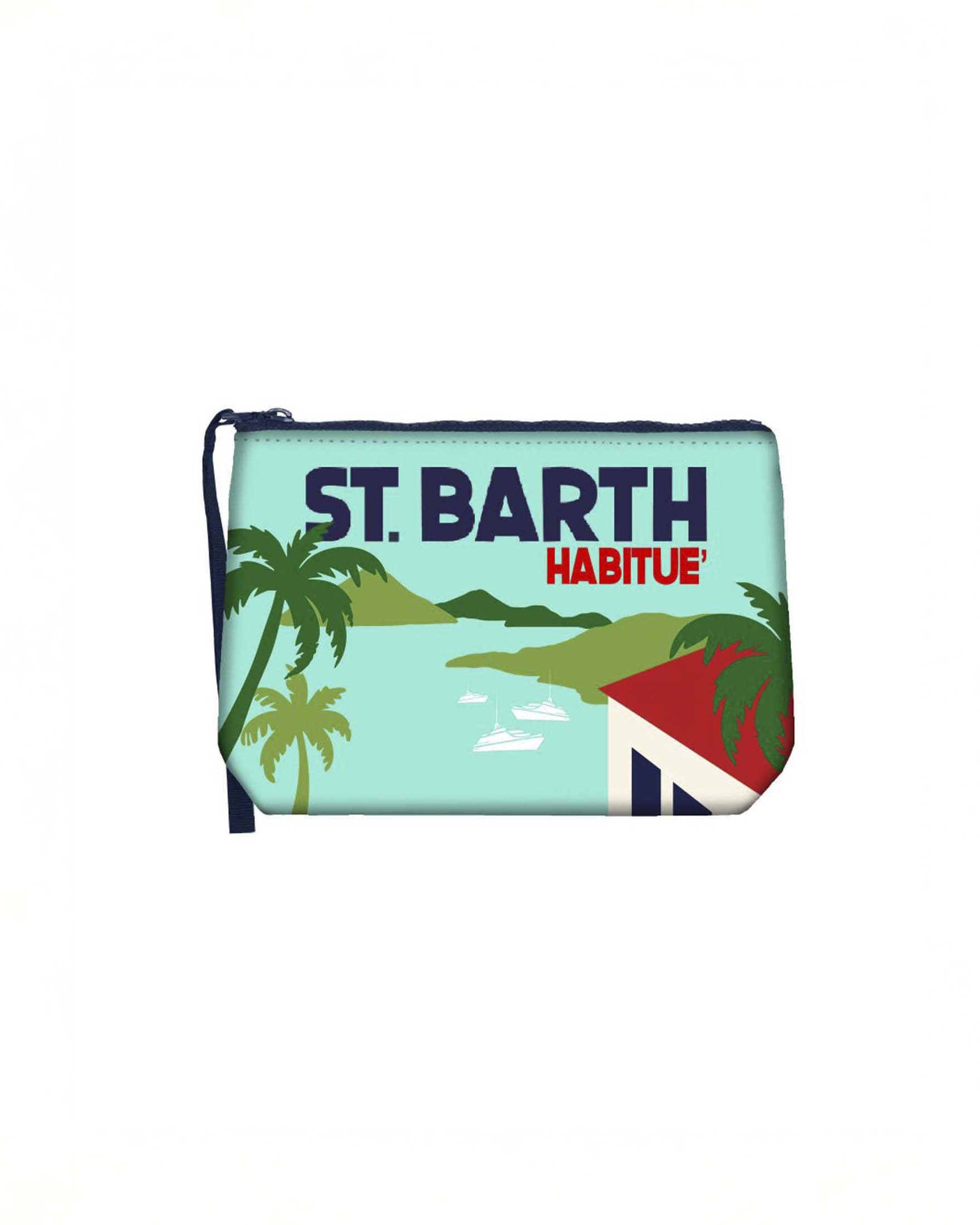 Pochette Aline verde acqua in neoprene con stampa grafica St. Barth Habituè