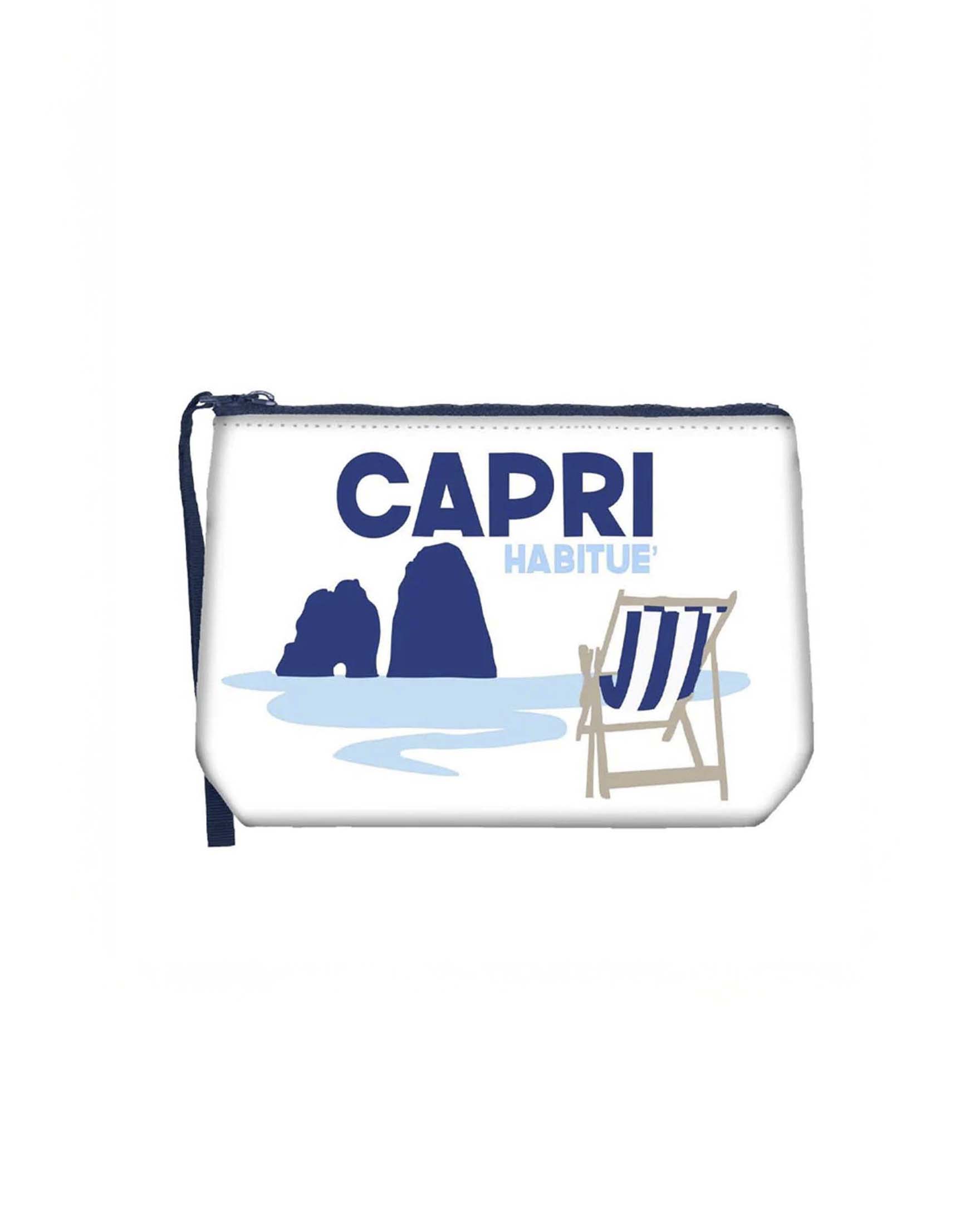 Pochette Aline bianca in neoprene con stampa grafica Capri Habituè