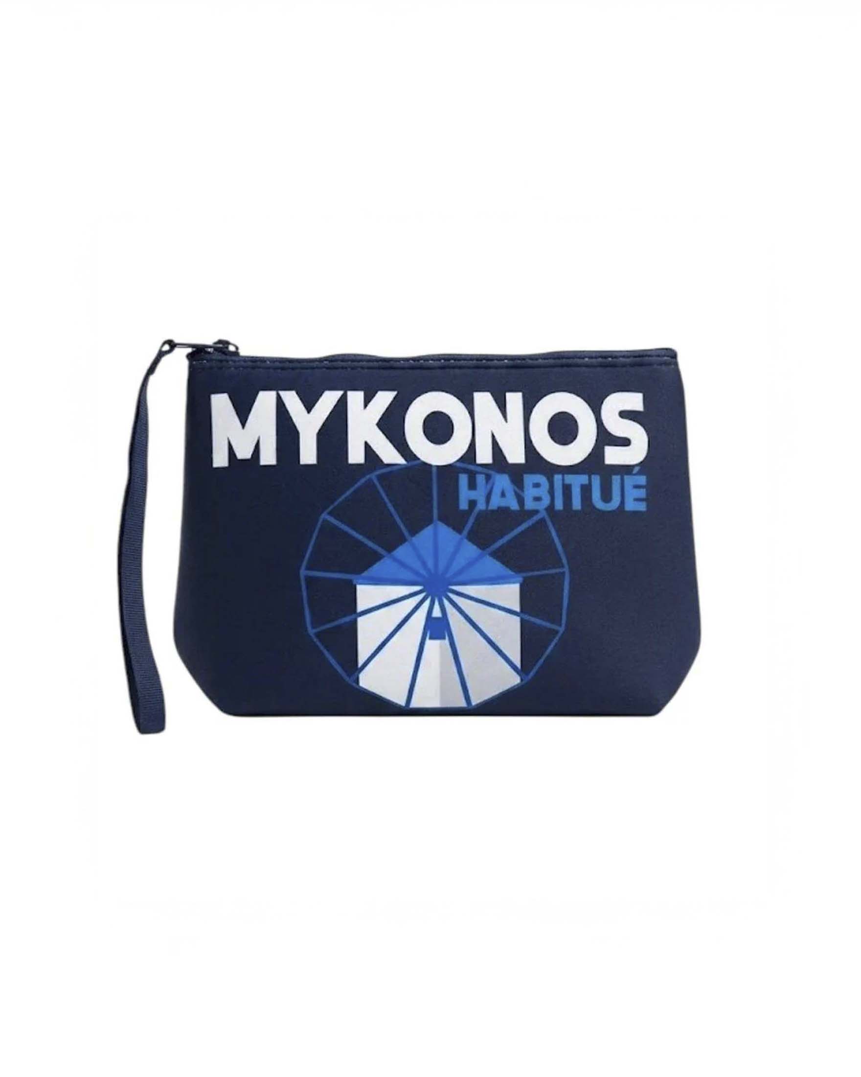 Pochette Aline blu in neoprene con stampa grafica Mykonos Habituè