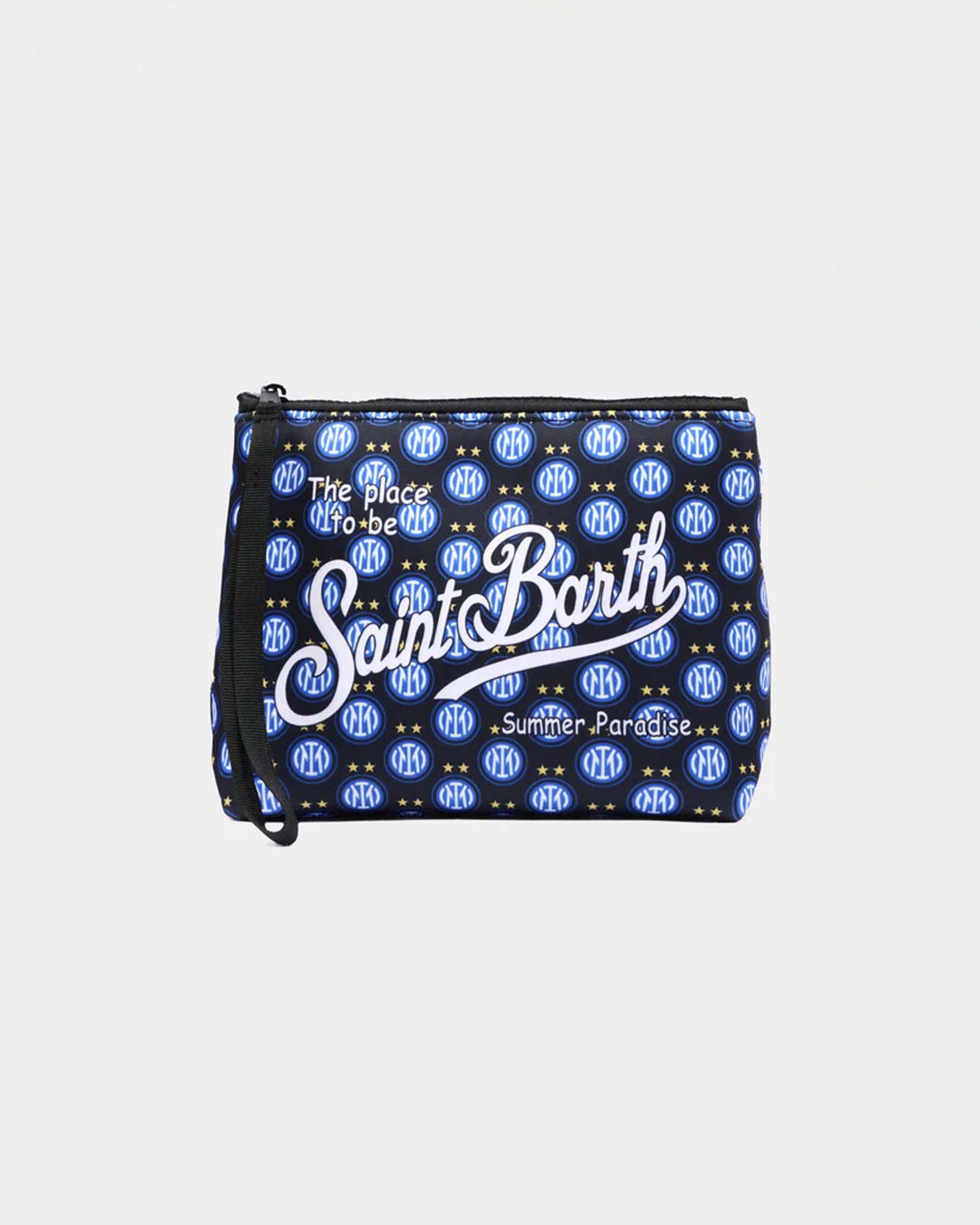 Pochette Aline nera in neoprene con stampa logo Inter e doppia stella