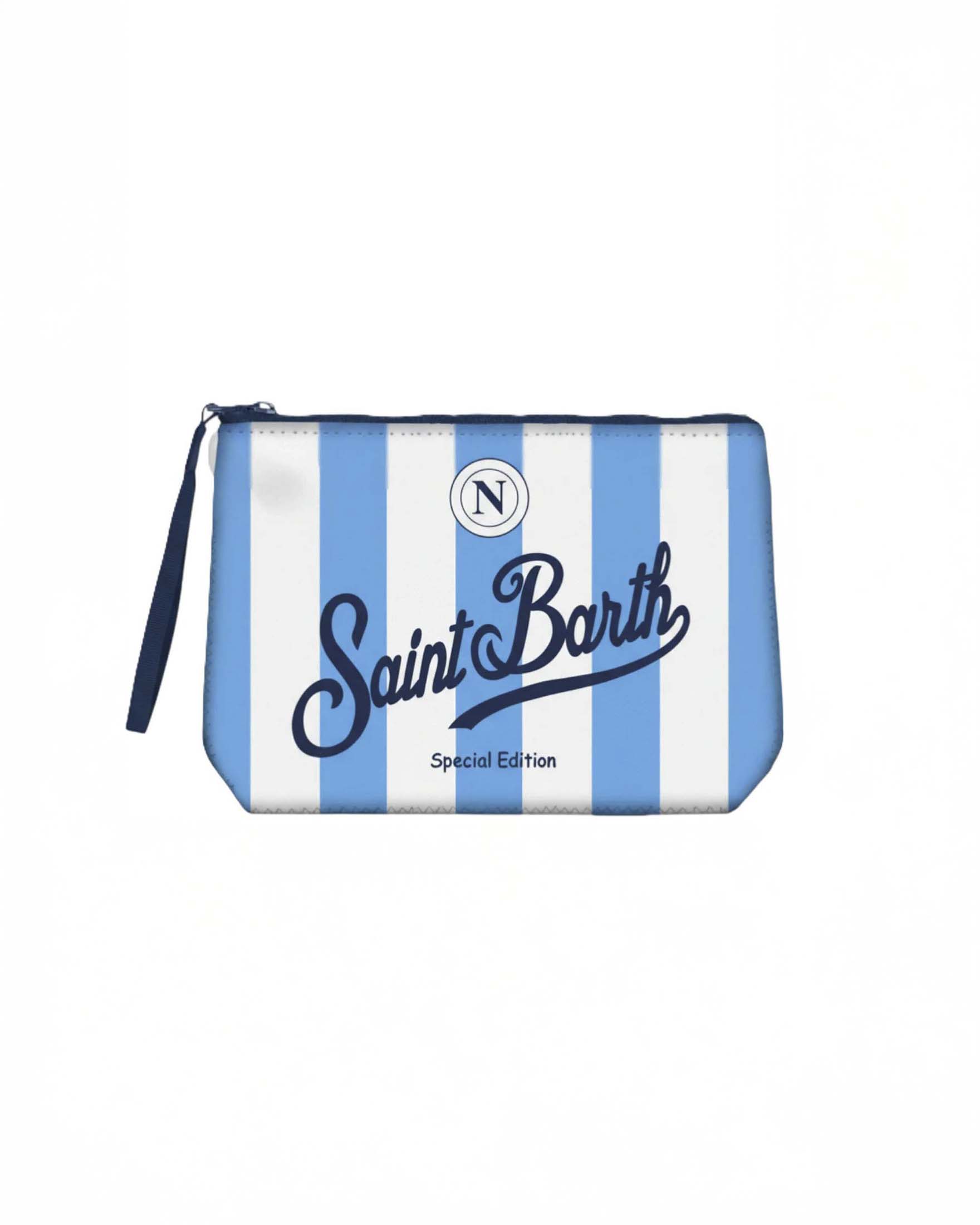 Pochette Aline in neoprene a righe bianche e azzurre logo Napoli e numero 10 sul retro