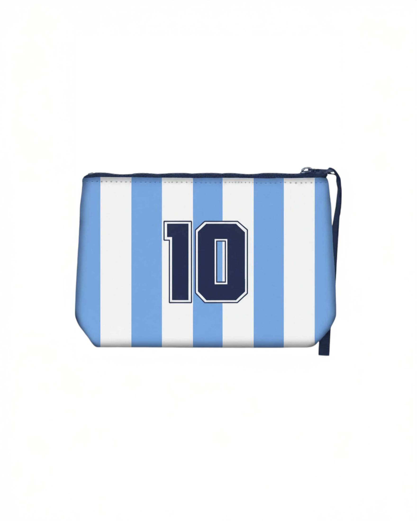 Pochette MC2 Saint Barth Aline in neoprene a righe bianche e azzurre logo Napoli e numero 10 sul retro image