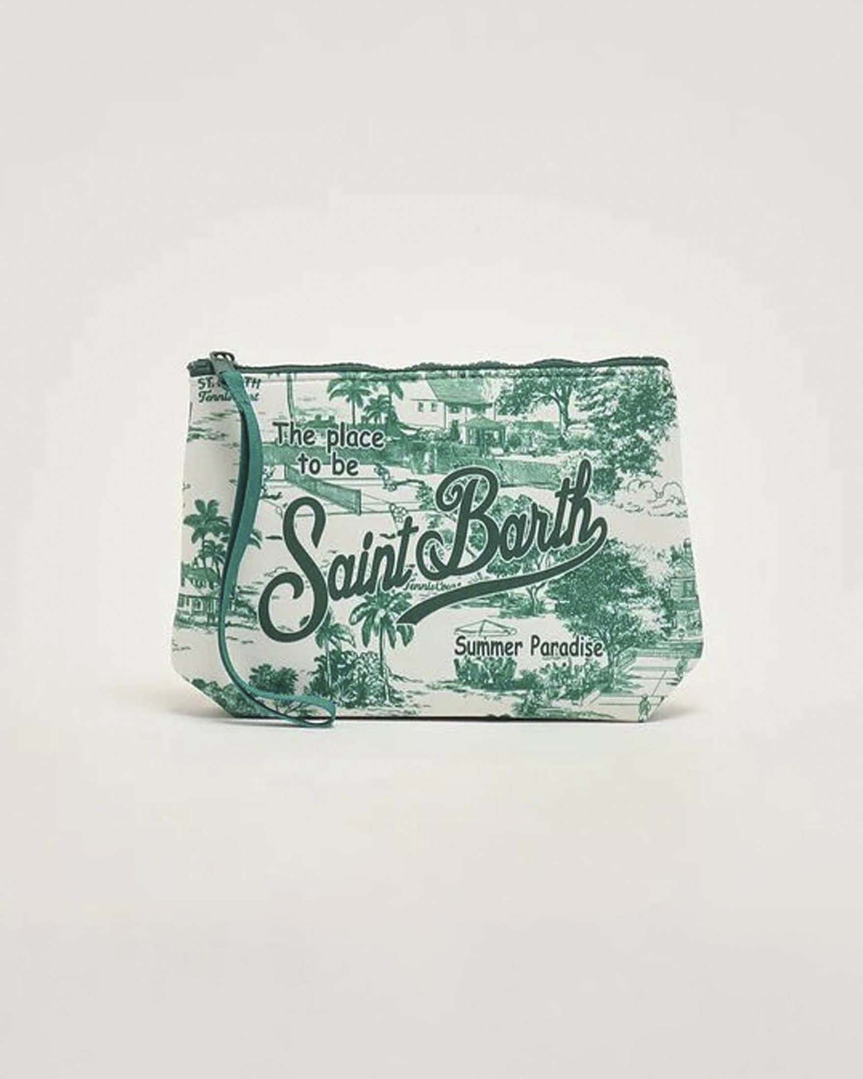 Pochette MC2 Saint Barth Aline in neoprene panna in fantasia tennis toile verde