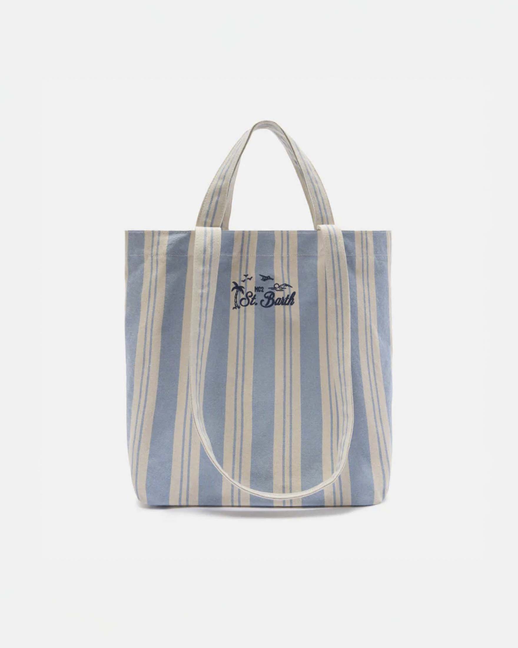 Shopping bag Essential Beach MC2 Saint Barth panna e azzurra in cotone