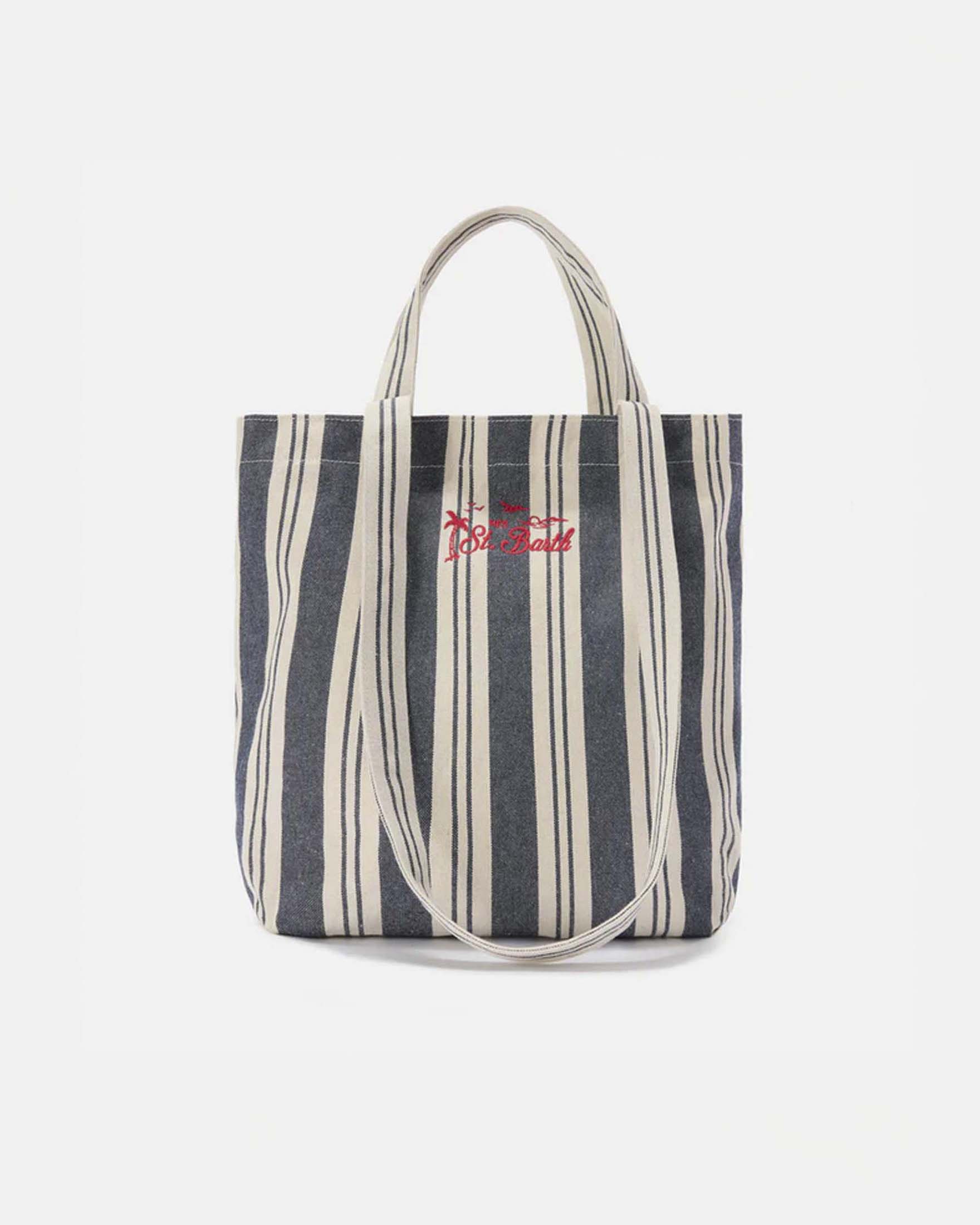 Shopping bag Essential Beach panna e blu in cotone