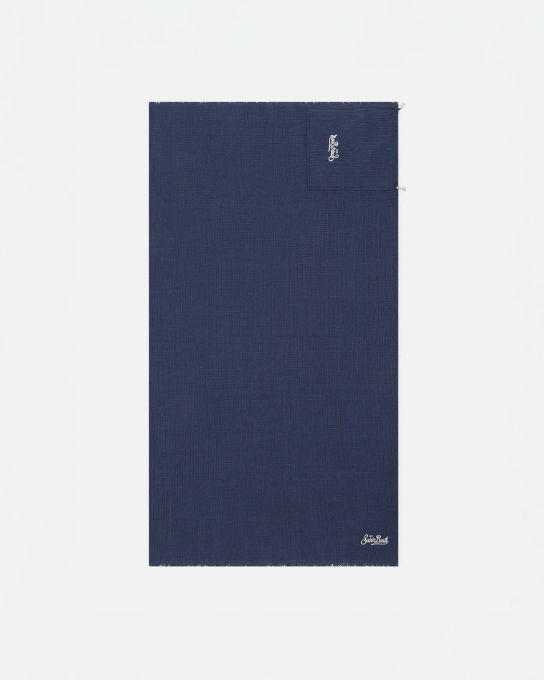 Telo mare pieghevole blu in cotone punto waffle