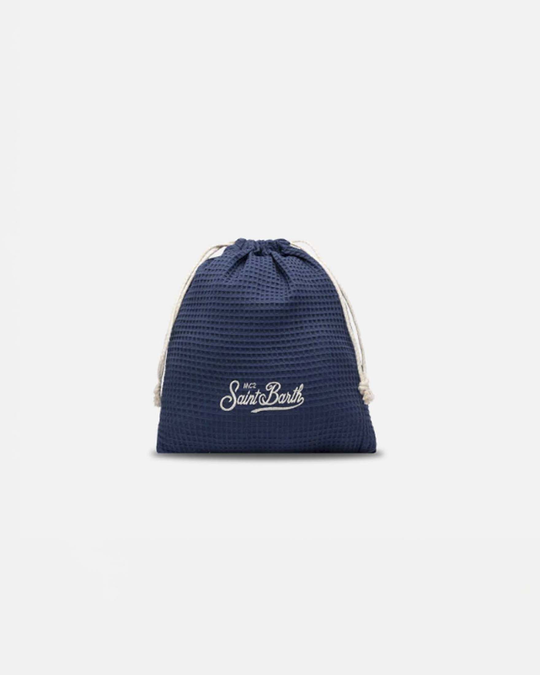 Telo mare pieghevole MC2 Saint Barth blu in cotone punto waffle image