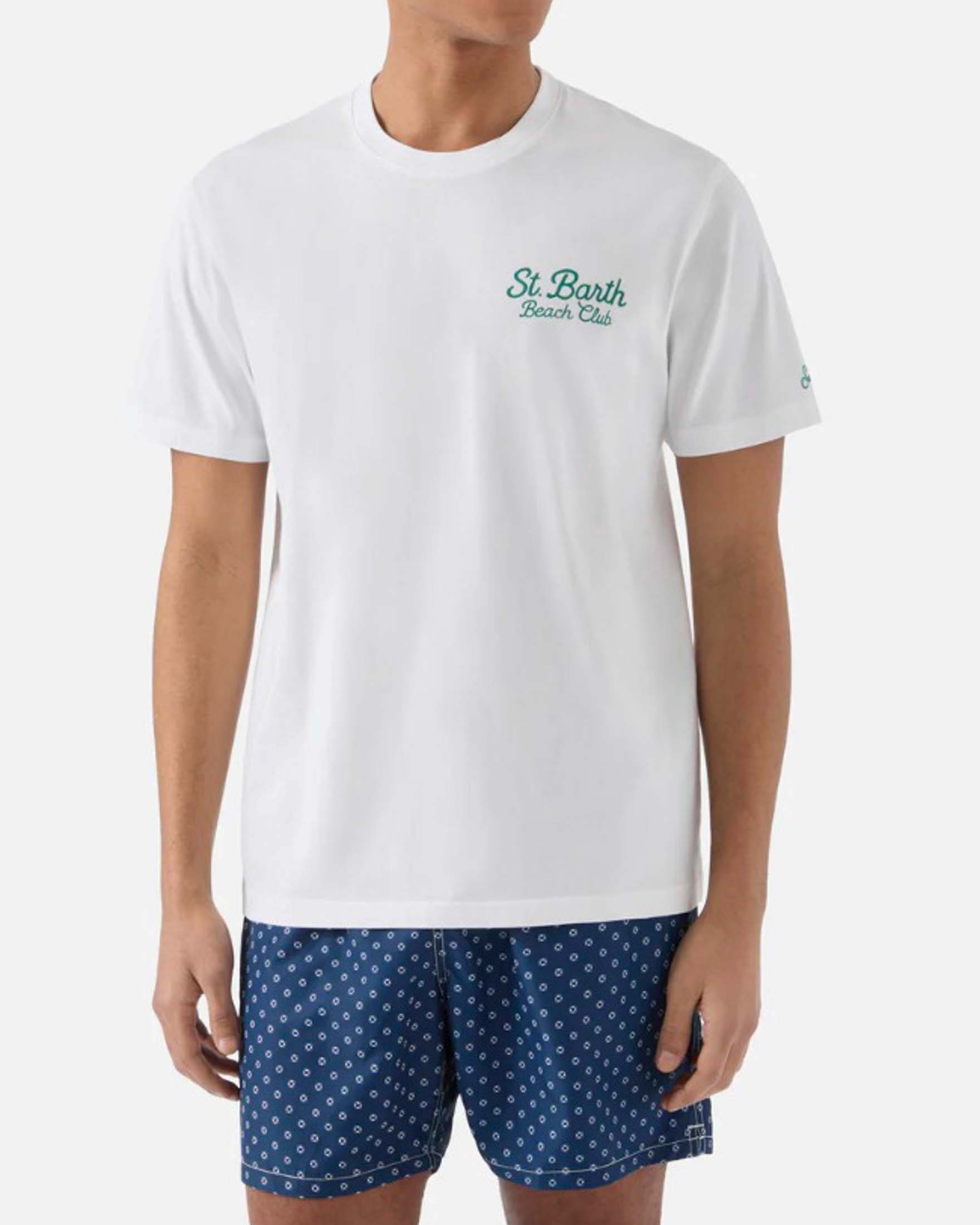 T-shirt MC2 Saint Barth bianca con stampa St. Barth Beach Club fronte e retro