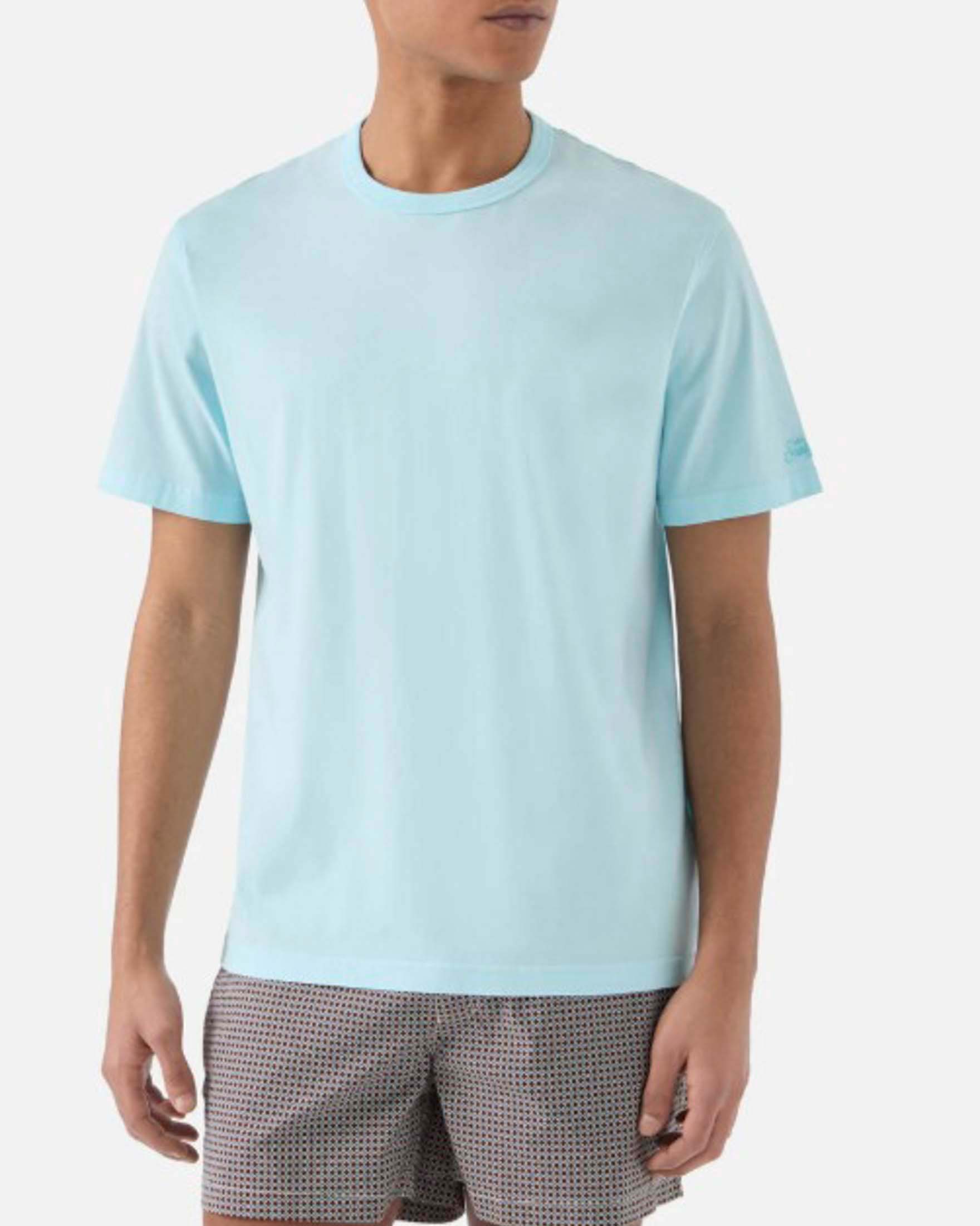 T-shirt MC2 Saint Barth color acqua mezza manica con logo scritta ricamato sulla manica