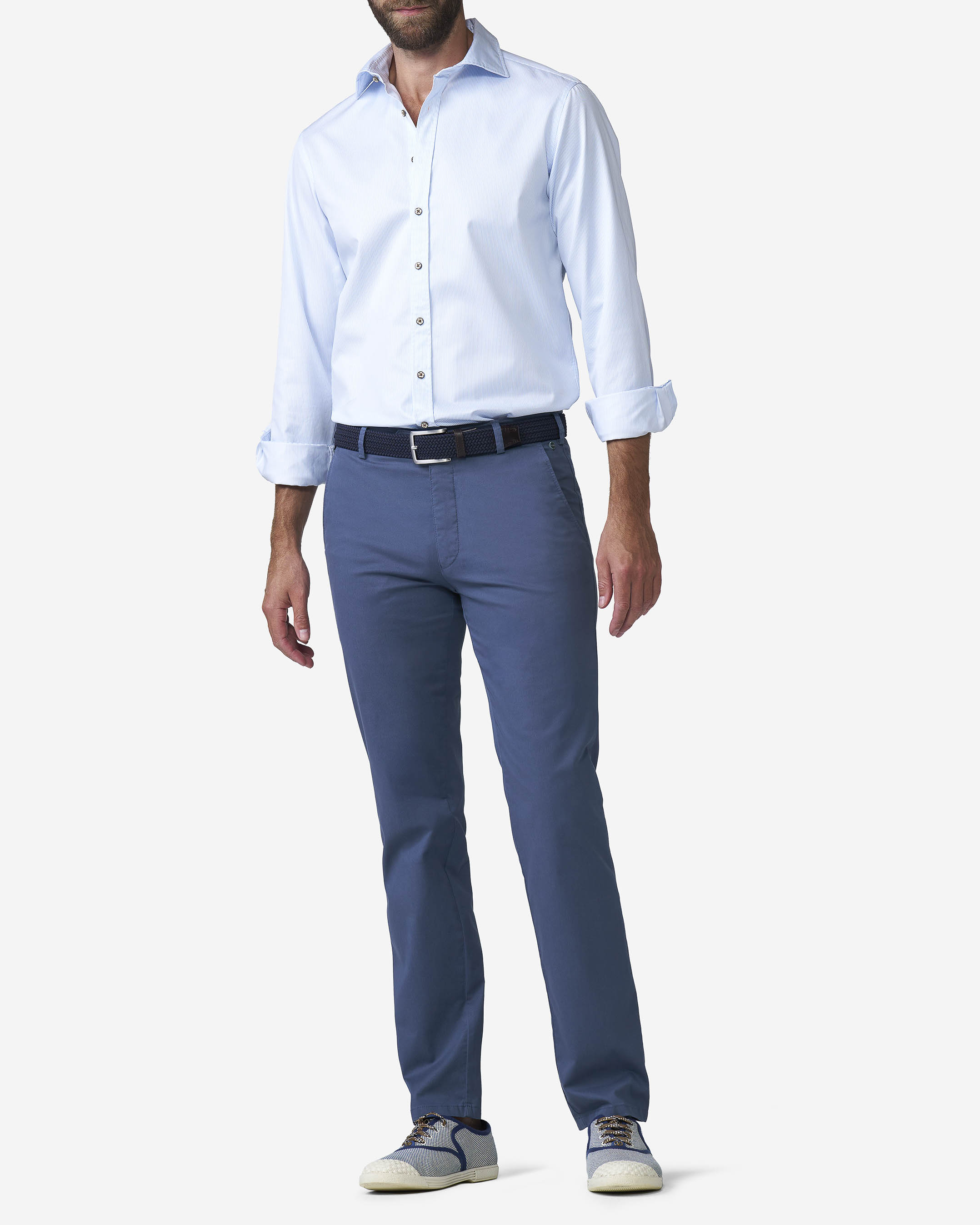 Pantalone Bonn blu avio in cotone stretch micro stampato a gamba dritta drop 6