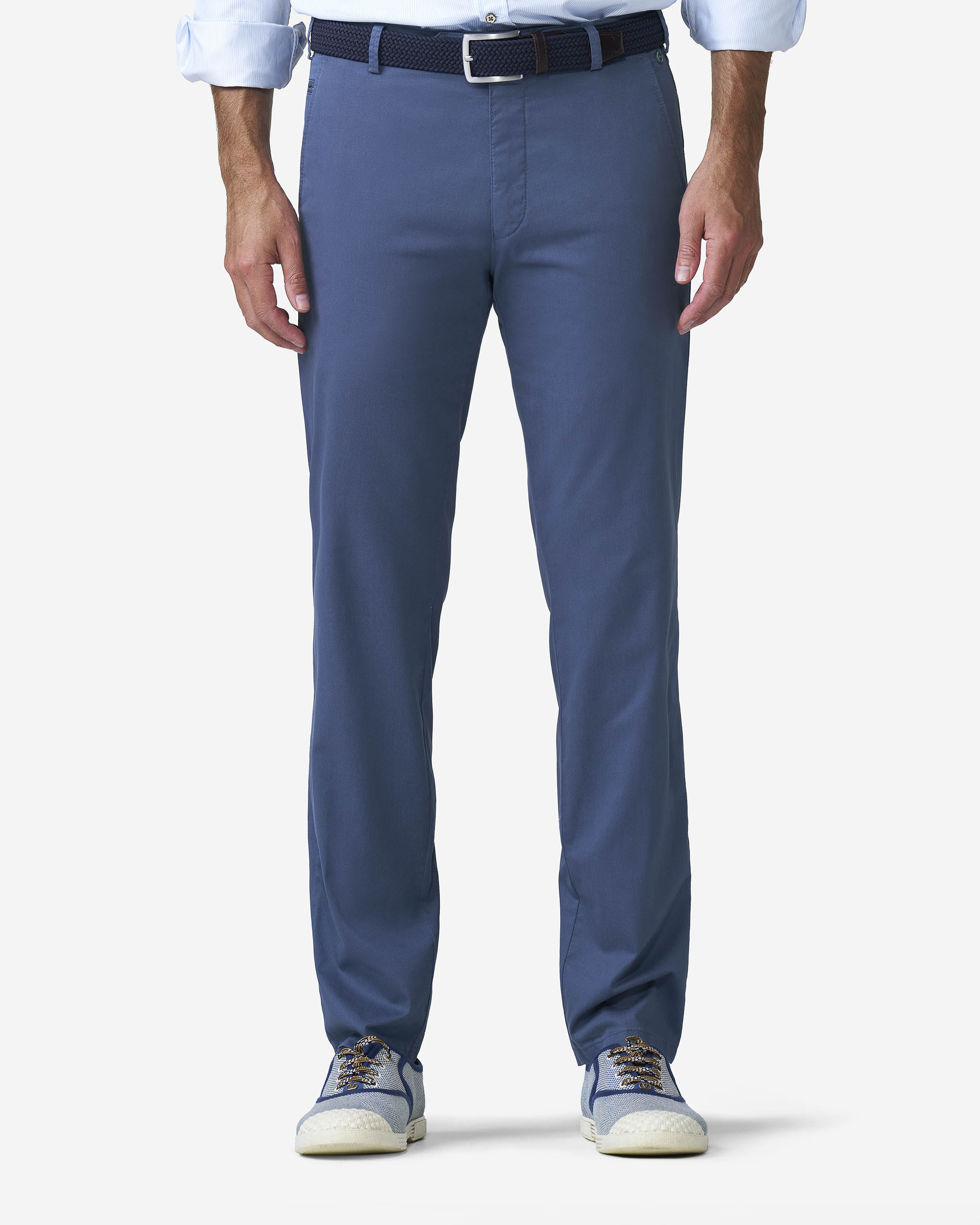 Pantalone Bonn blu avio in cotone stretch micro stampato a gamba dritta drop 6 image
