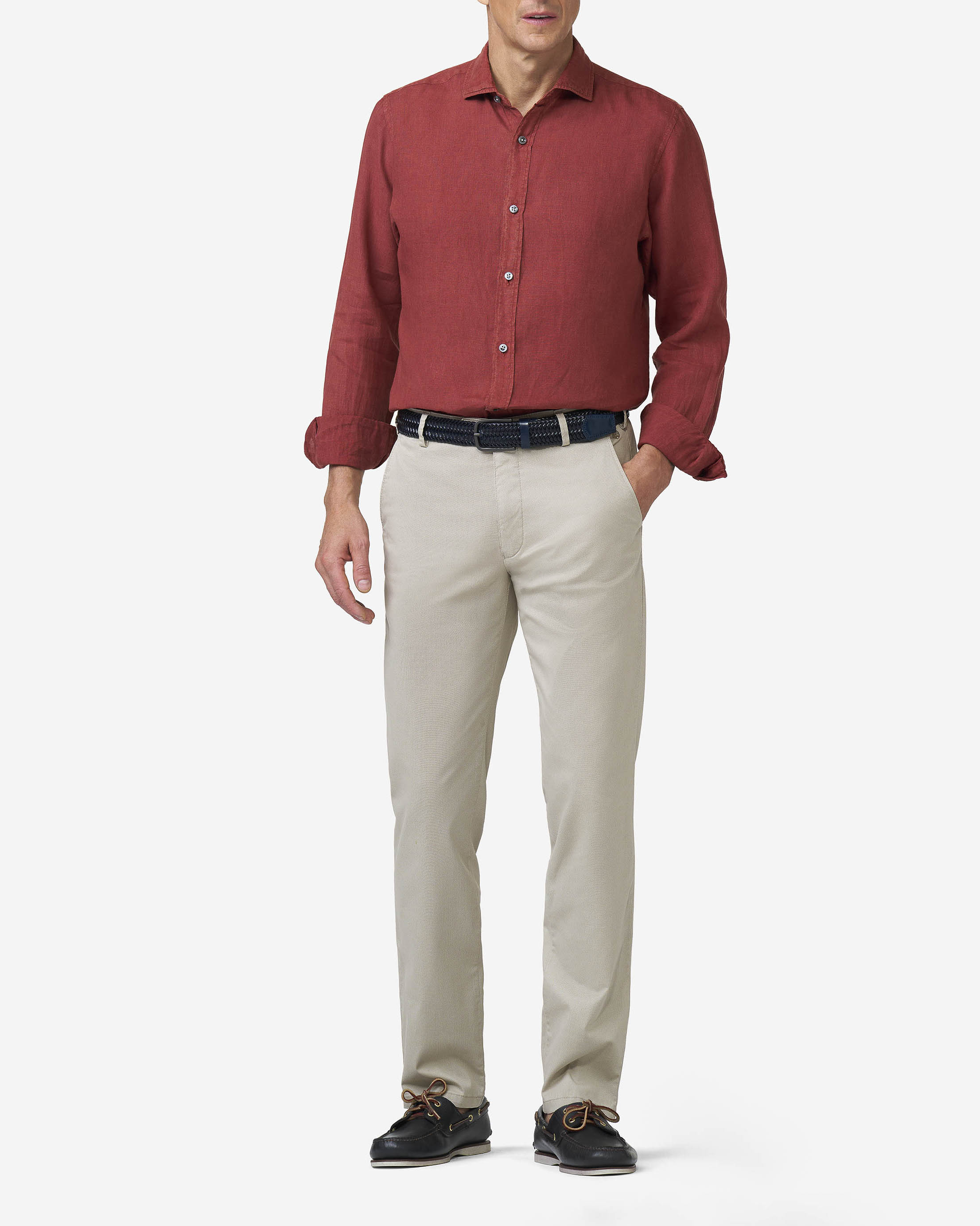 Pantalone Bonn beige in cotone stretch micro stampato a gamba dritta drop 6