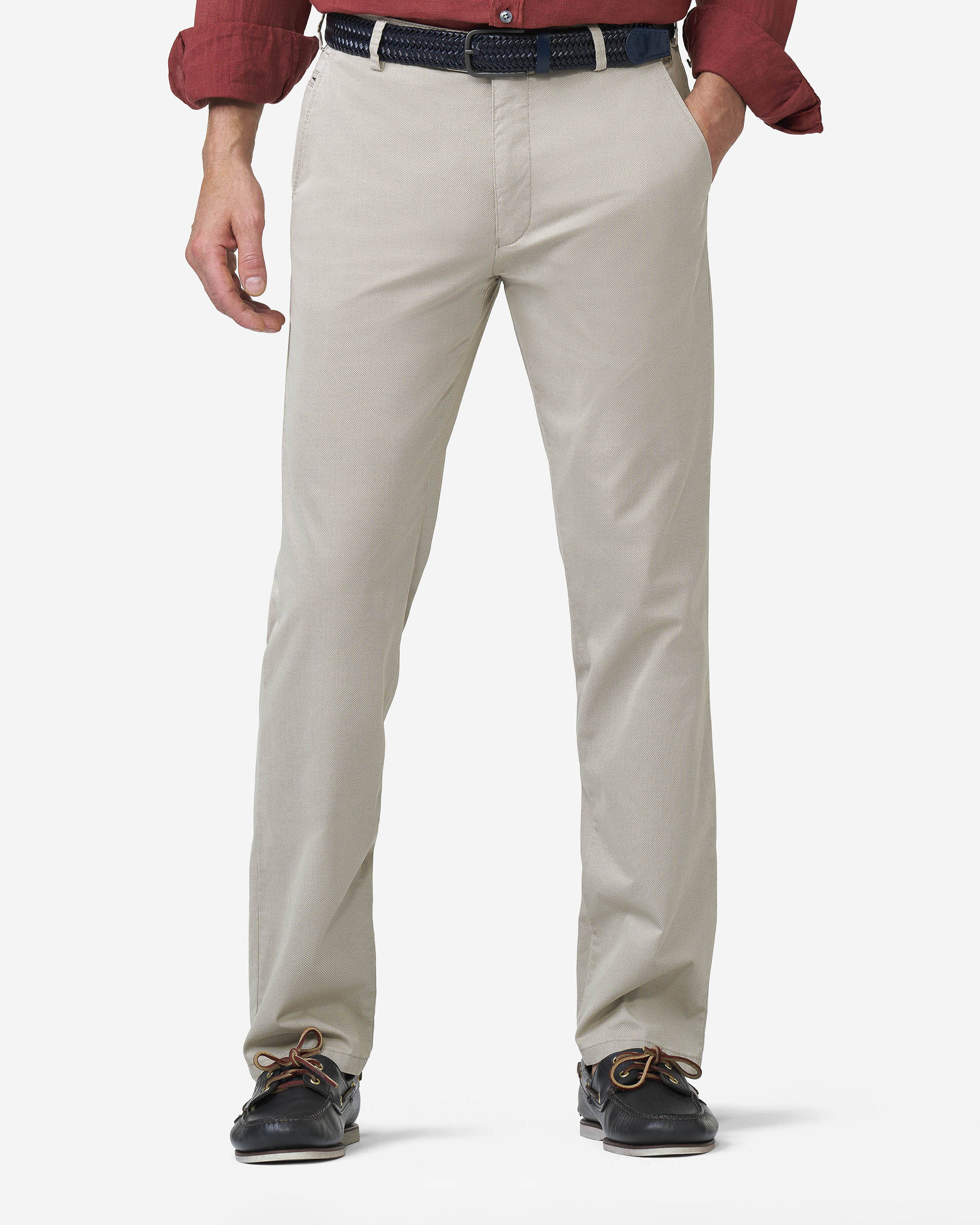 Pantalone Bonn beige in cotone stretch micro stampato a gamba dritta drop 6 image