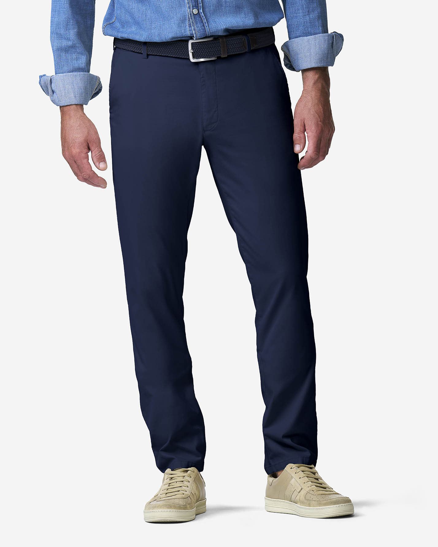 Pantalone Meyer chino Oslo blu in cotone e lyocell stretch micro armatura drop 6 image