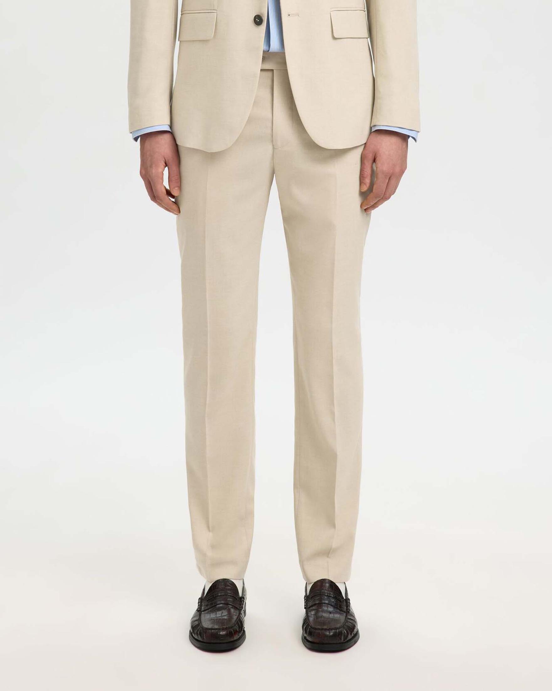 Pantaloni slim Selected beige in tela di misto lana stretch microarmatura