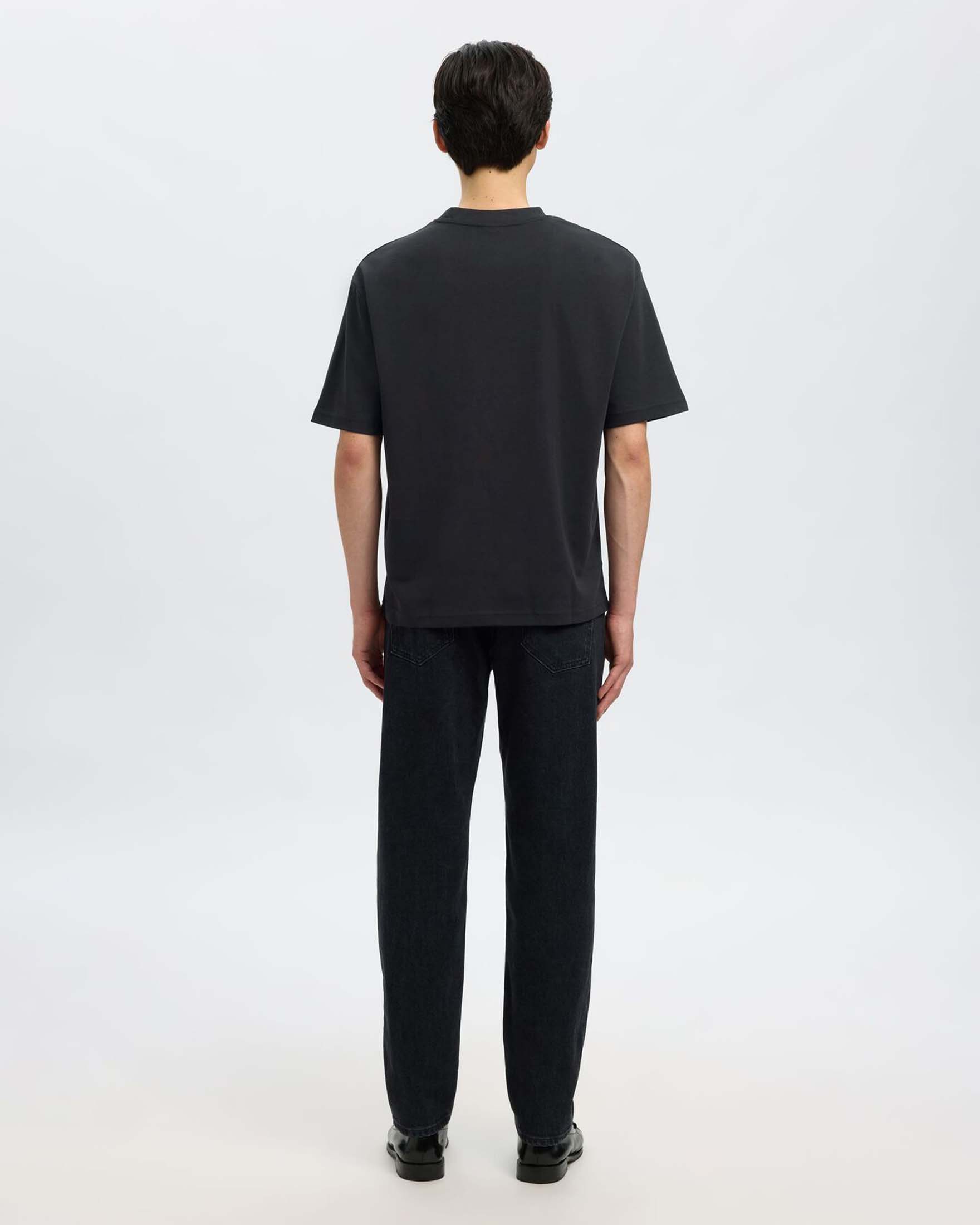 T-shirt Selected Homme nera mezza manica loose fit in cotone stretch image