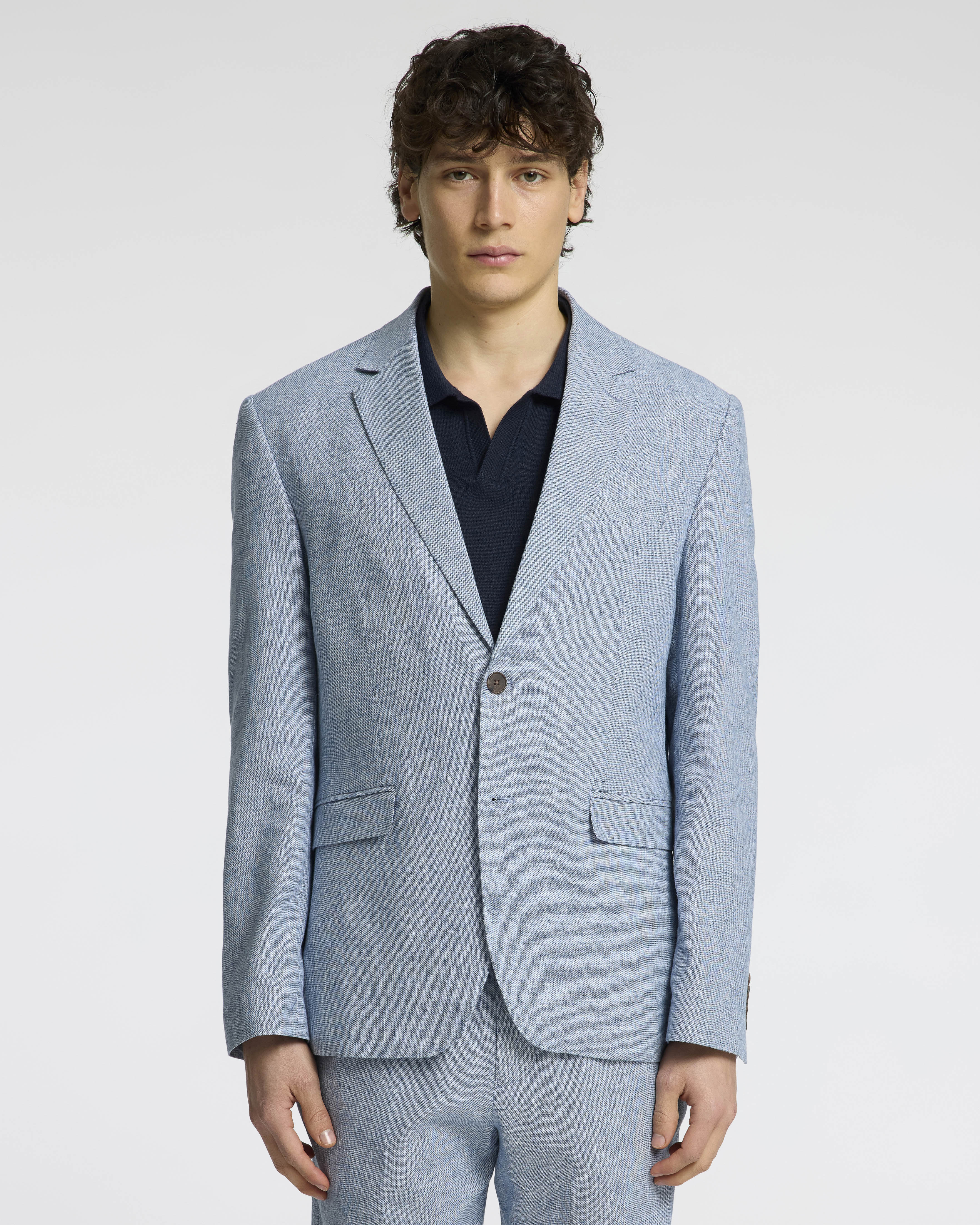 Blazer Selected Homme avio in tessuto di misto lino e cotone con chiusura monopetto