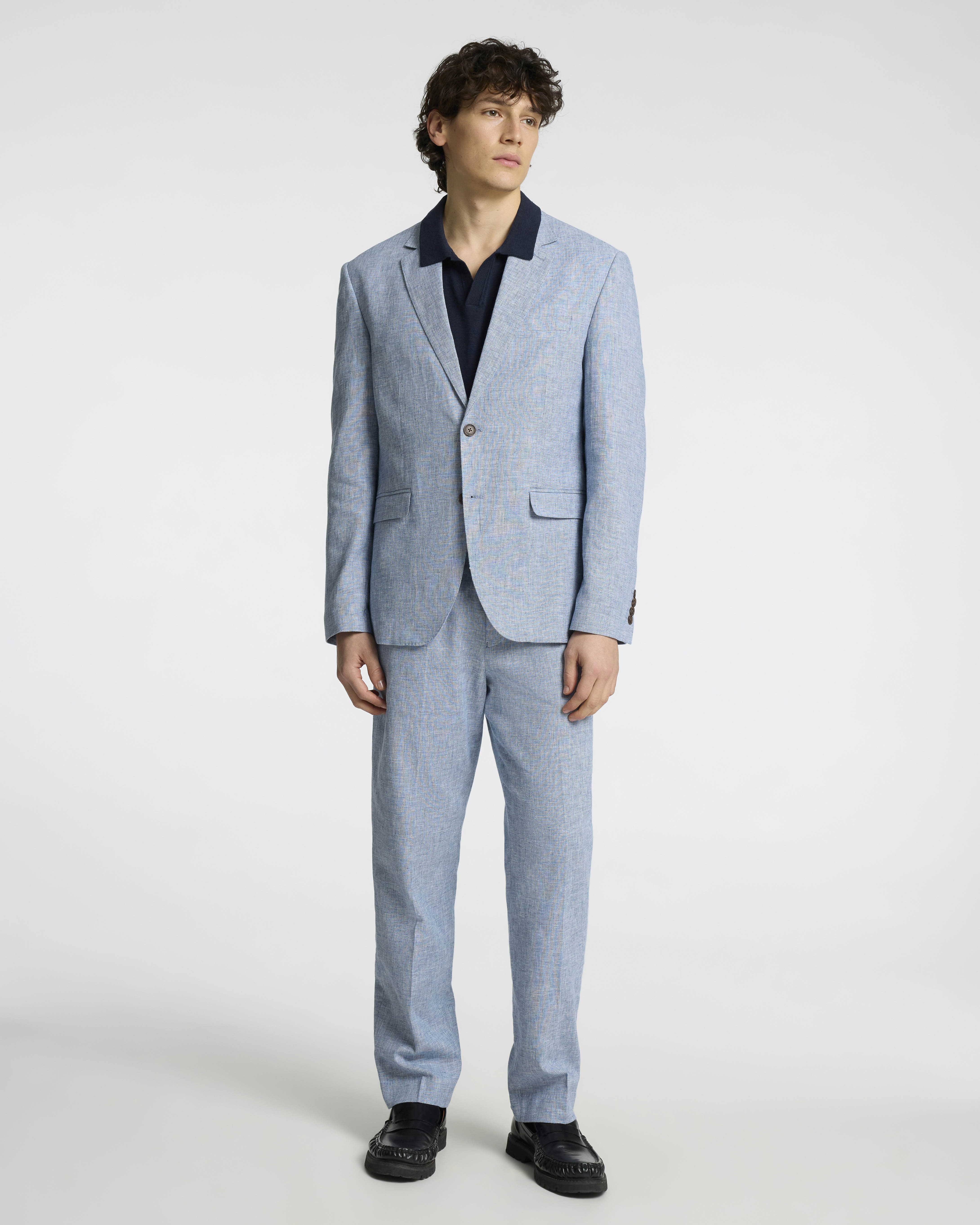 Blazer Selected Homme avio in tessuto di misto lino e cotone con chiusura monopetto image