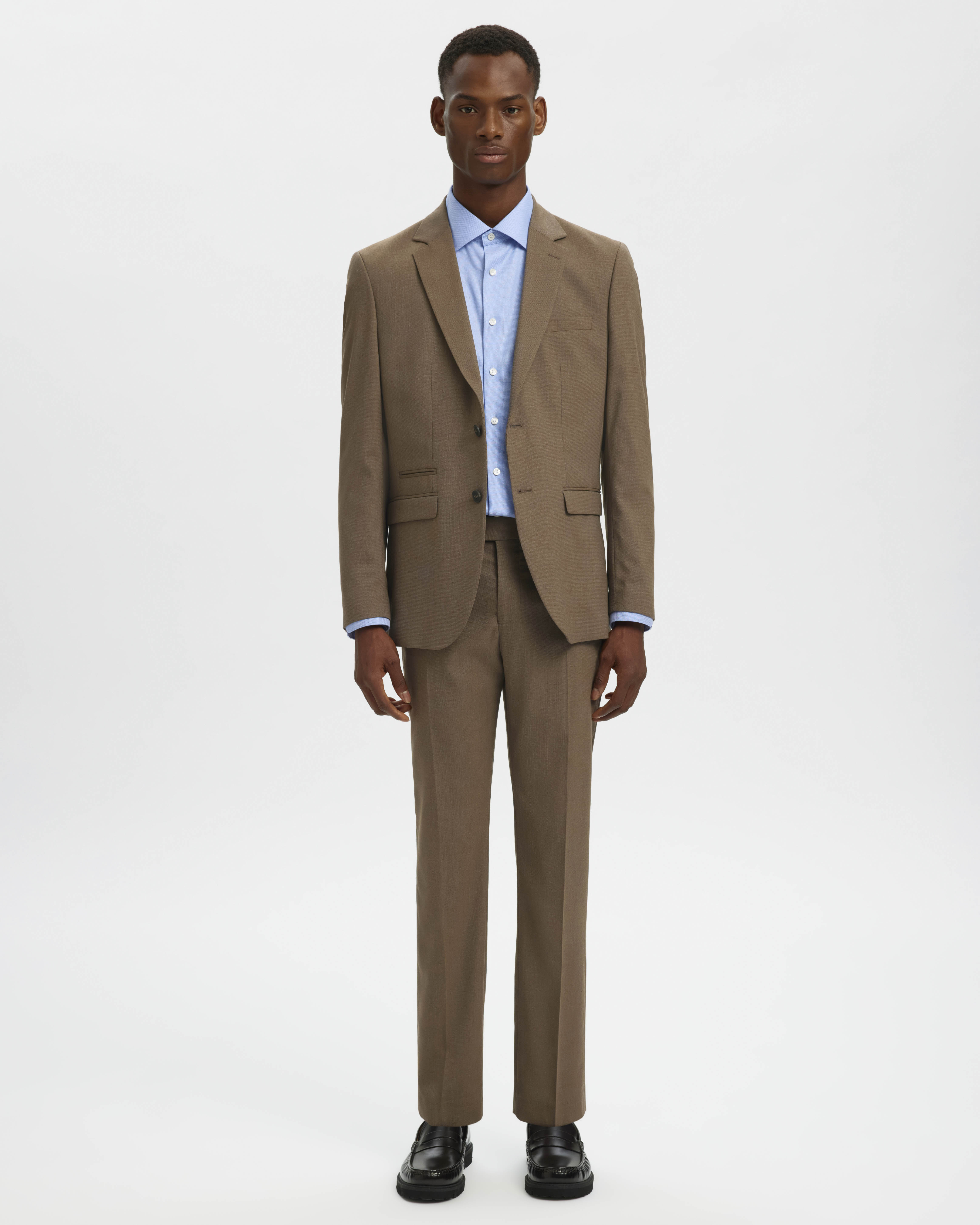 Pantaloni slim Selected color fango in tela di misto lana stretch microarmatura