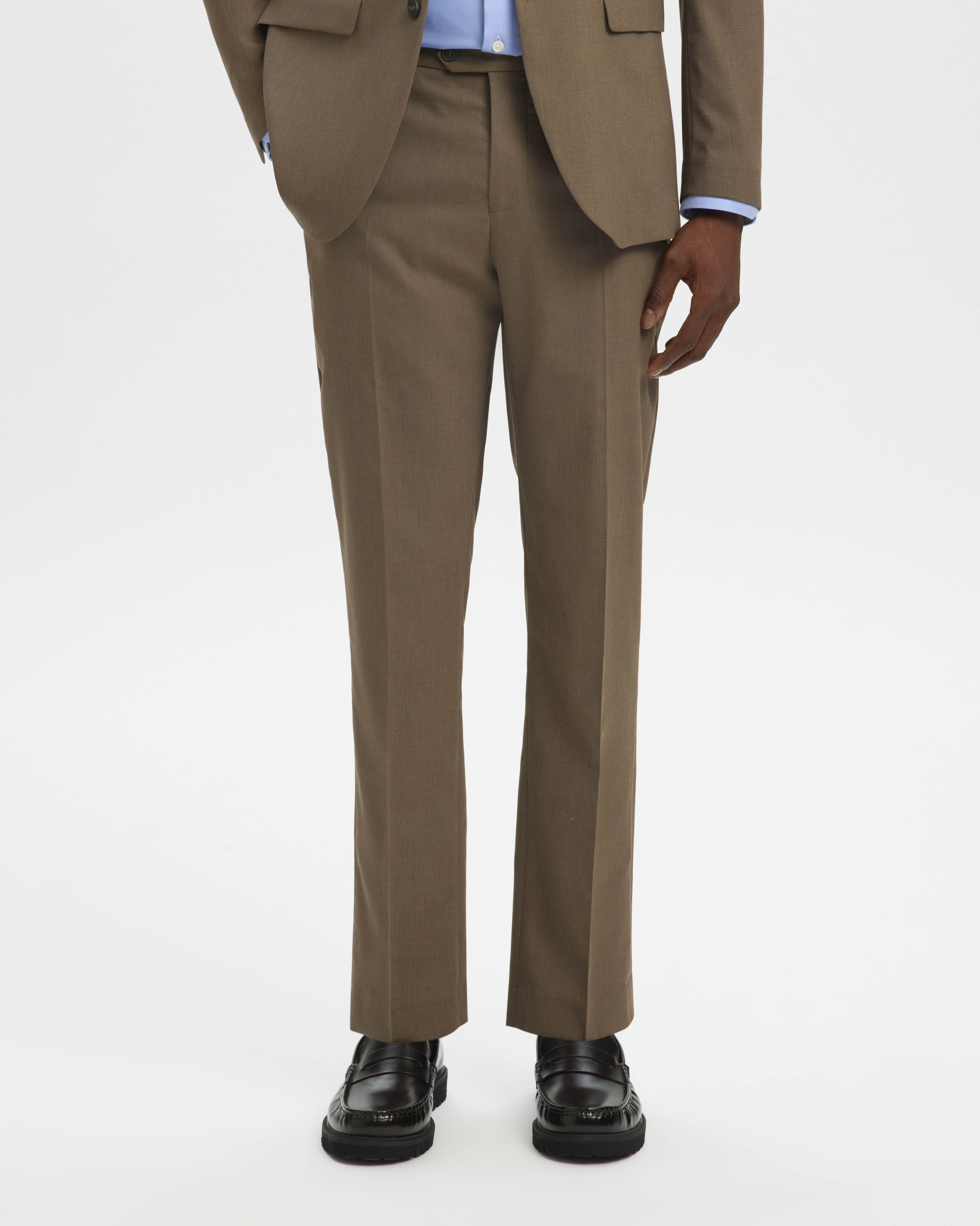 Pantaloni slim Selected Homme color fango in tela di misto lana stretch microarmatura image