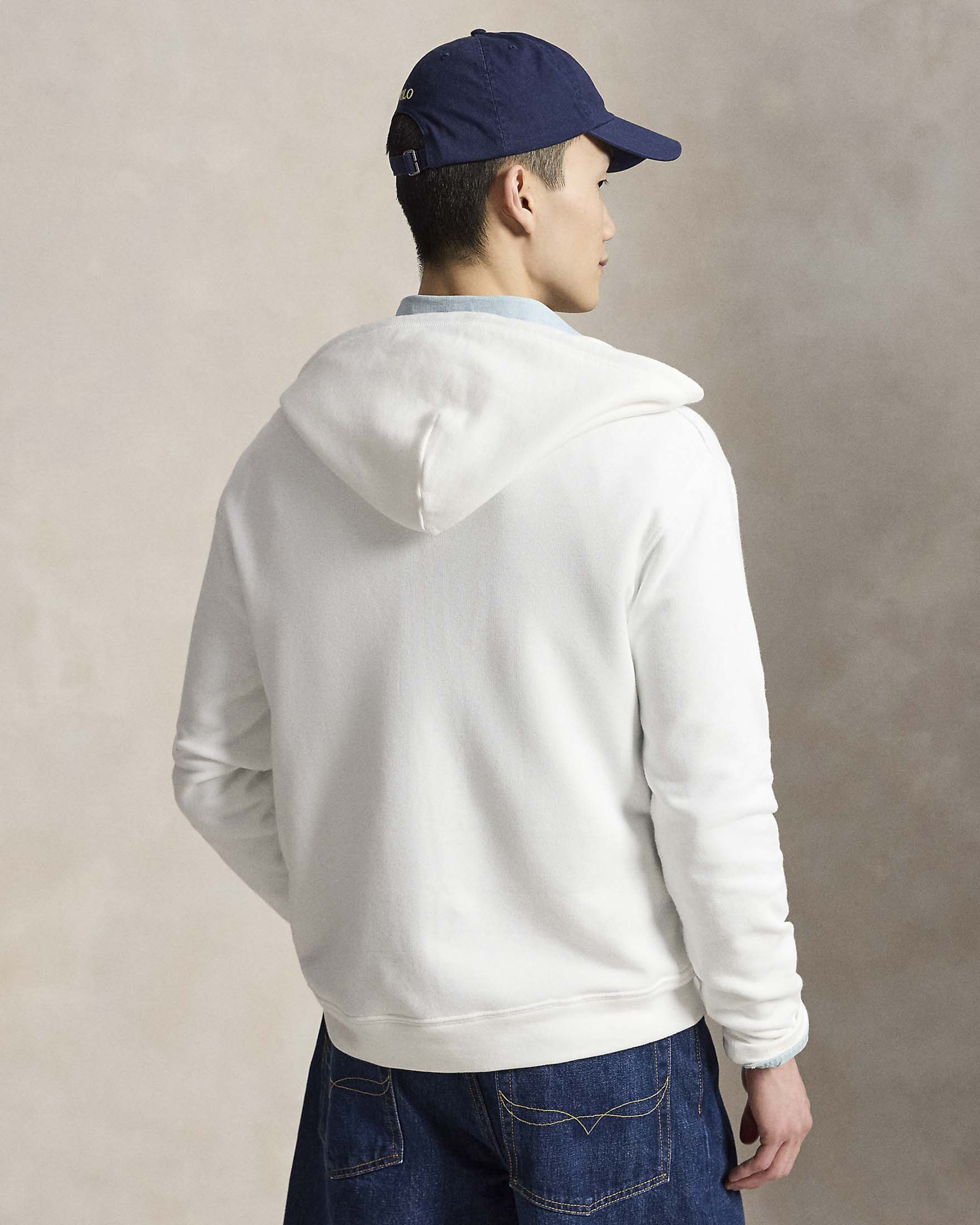 Felpa Polo Ralph Lauren bianca con cappuccio e chiusura zip in puro cotone image