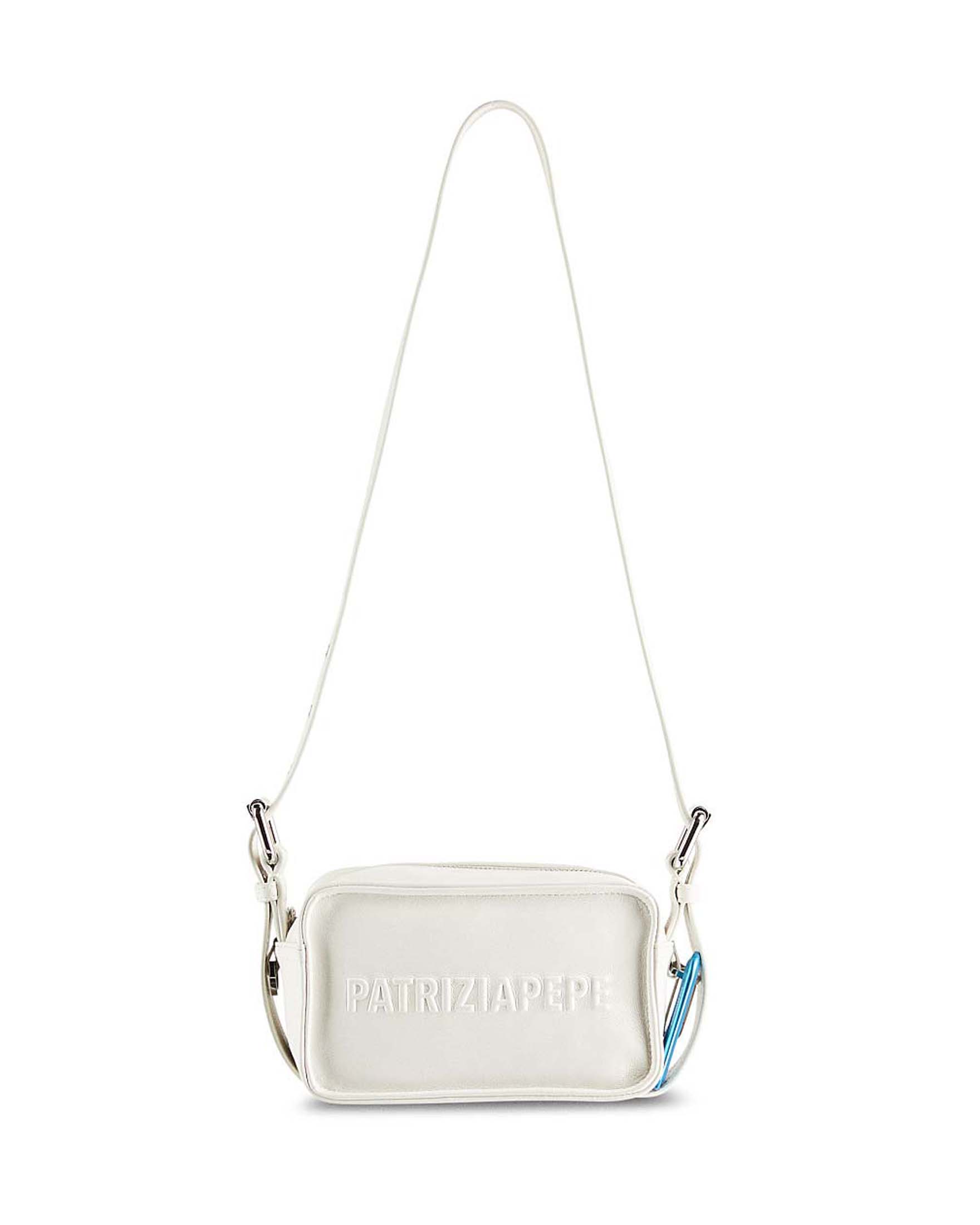 Borsa mini crossbody bianca (IM)PERFECTION in pelle con logo a rilievo e tracolla regolabile