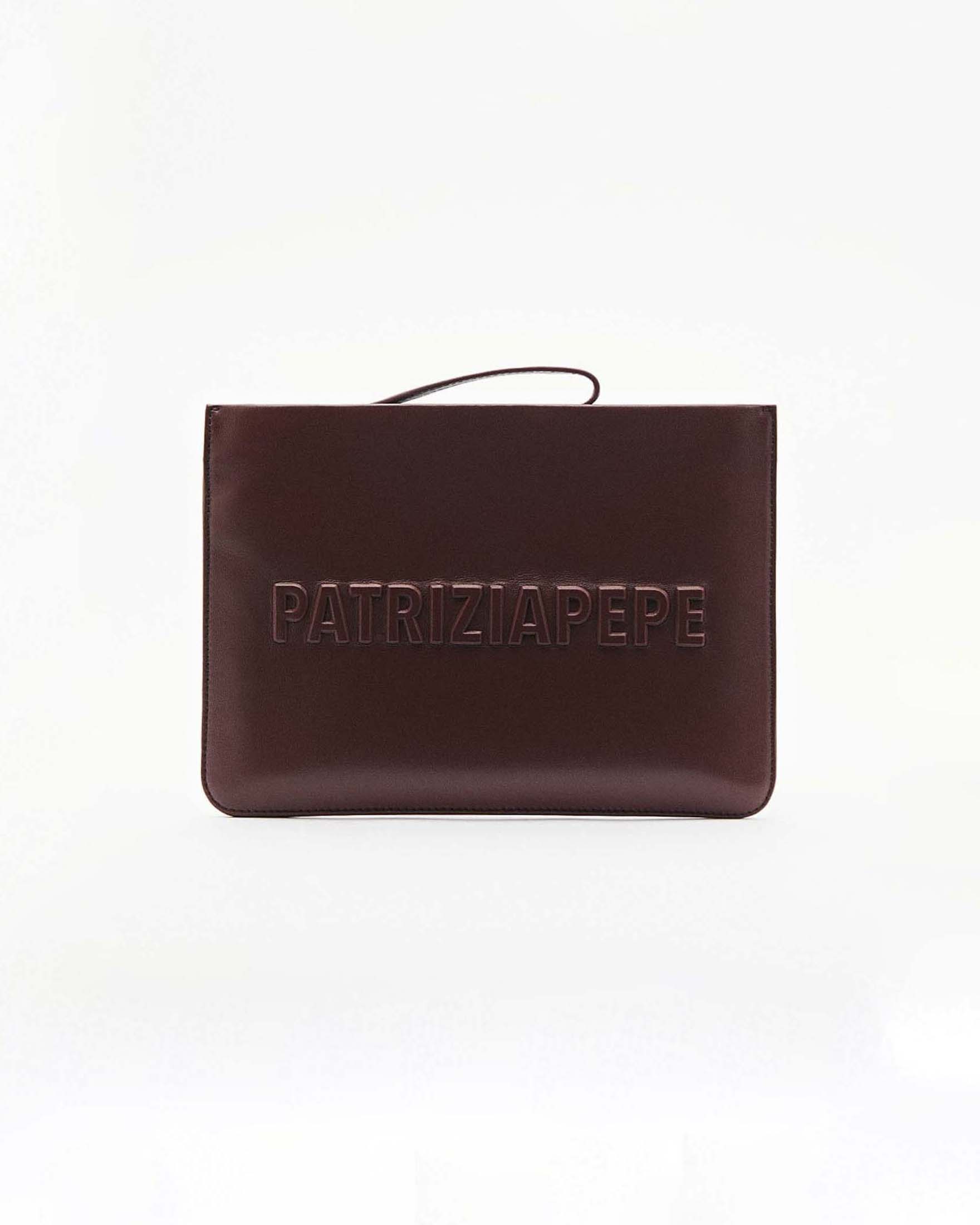 Busta (IM)PERFECTION Patrizia Pepe bordeaux in pelle con logo a rilievo e laccetto