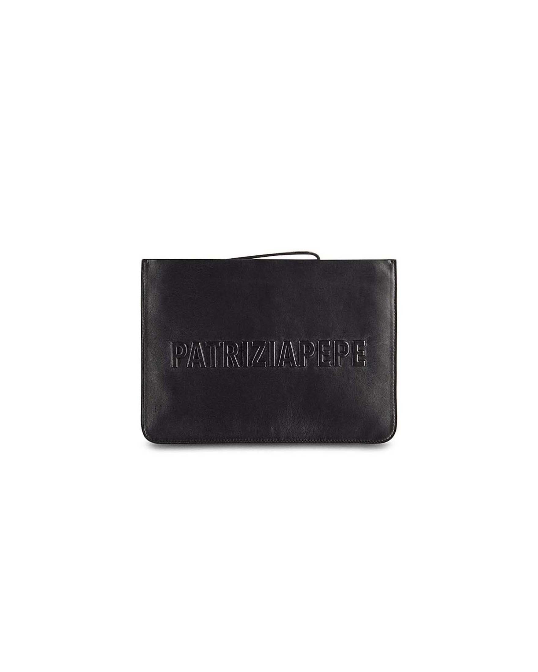 Busta (IM)PERFECTION Patrizia Pepe nera in pelle con logo a rilievo e laccetto