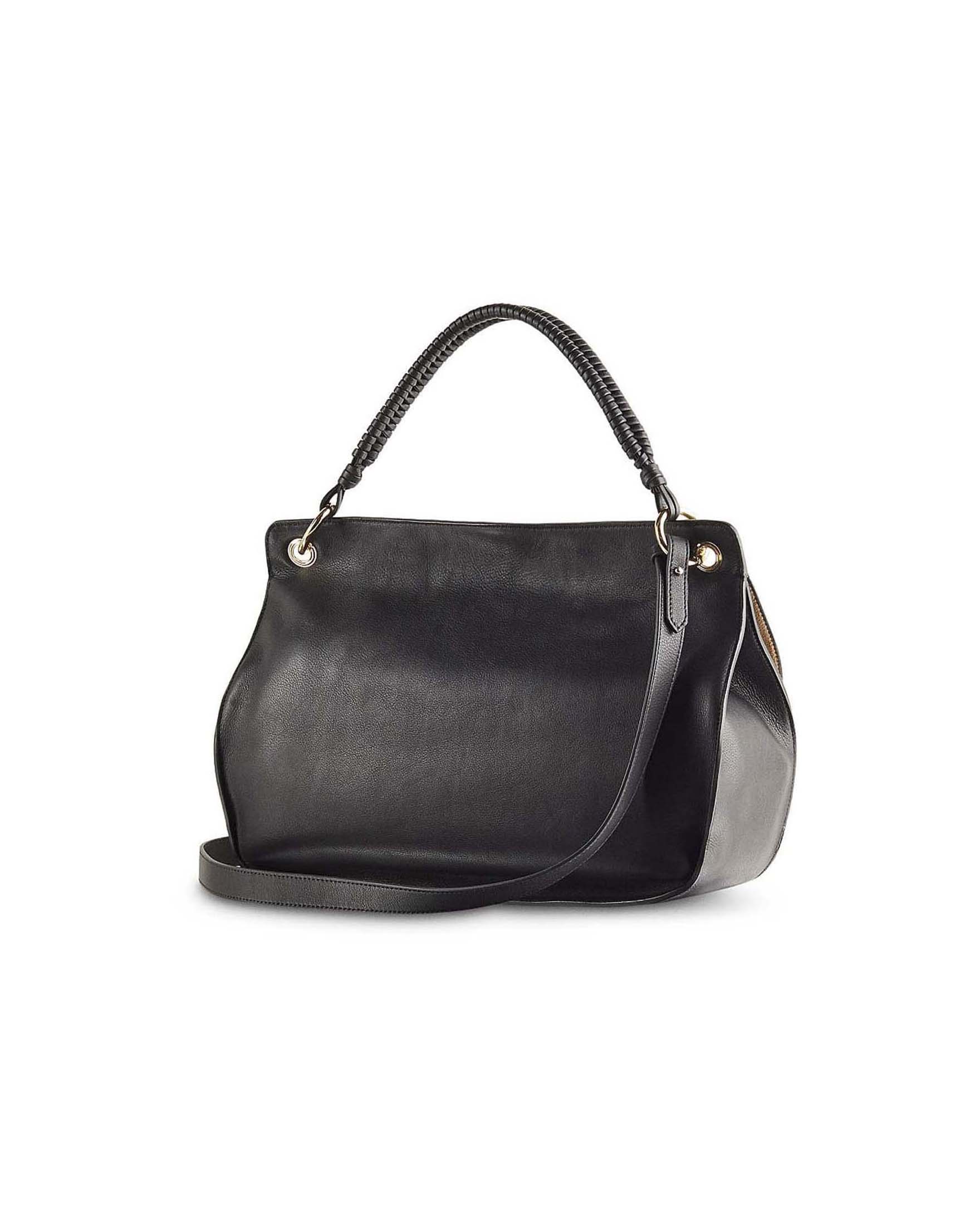Borsa a spalla Soft Essential Fly Round Shape Patrizia Pepe nera in pelle con fibbia logo Fly image