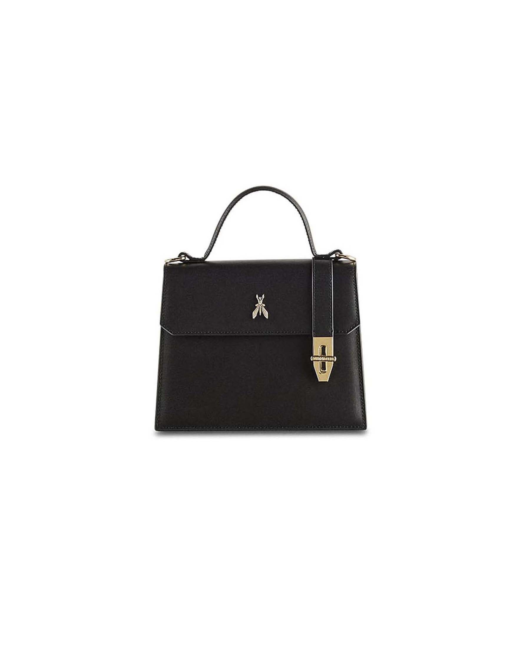 Borsa a mano Modern Utility nera in pelle liscia con fibbia logo Fly in metallo