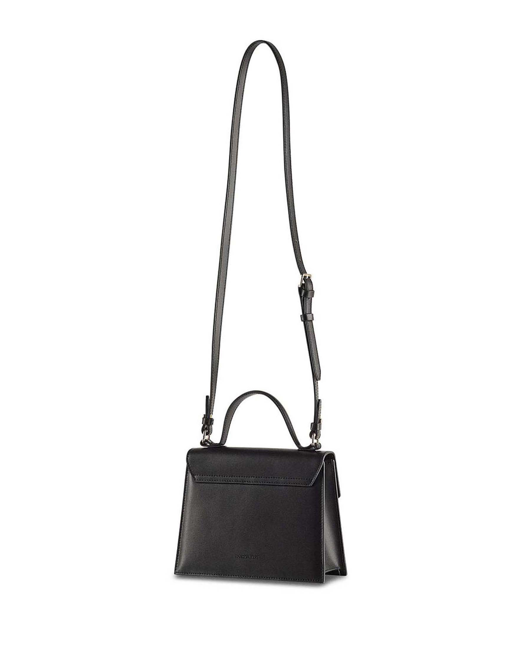 Borsa a mano Modern Utility Patrizia Pepe nera in pelle liscia con fibbia logo Fly in metallo image