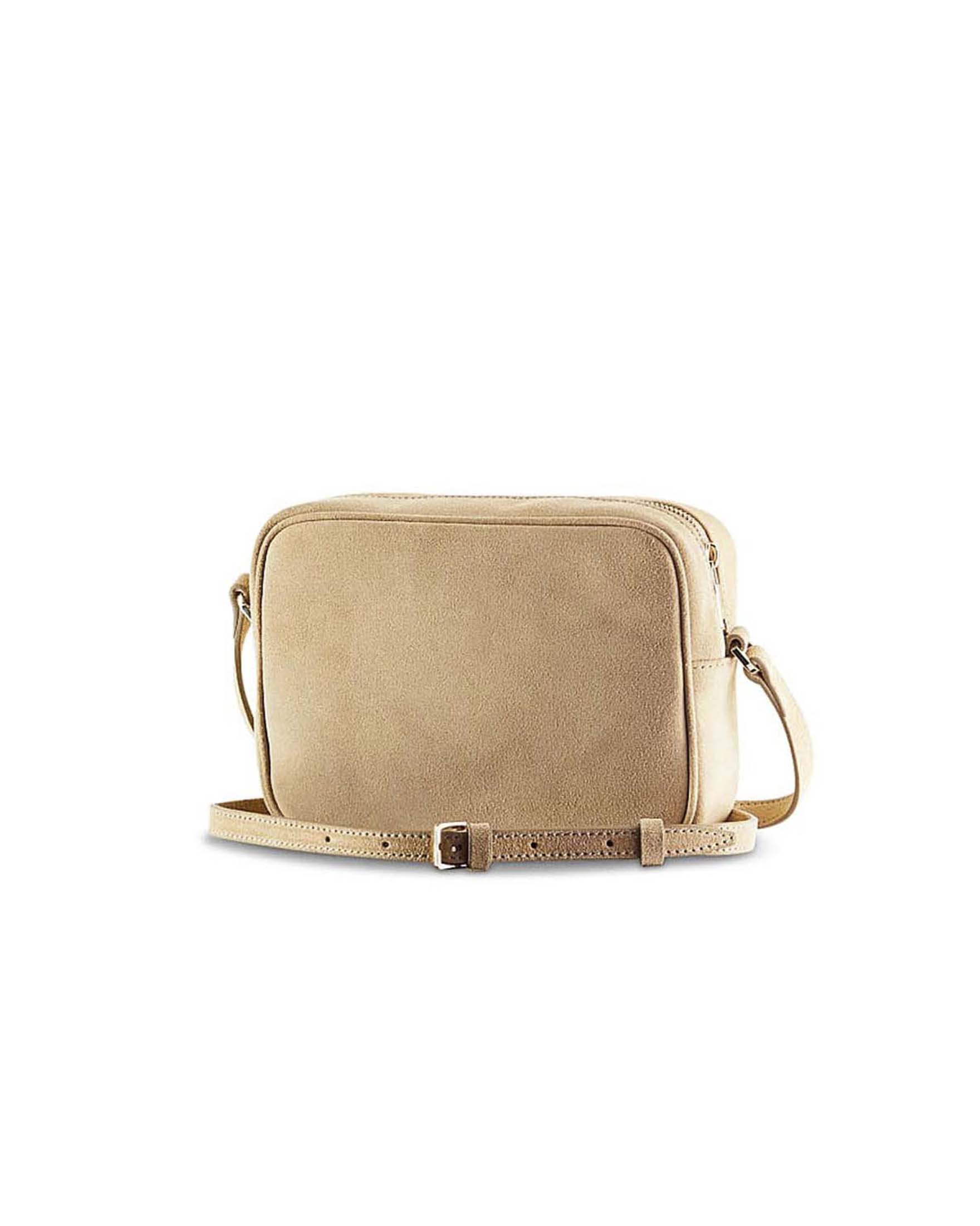 Borsa Camera Case Patrizia Pepe beige in suede con tracolla regolabile e lettering logo dorato image
