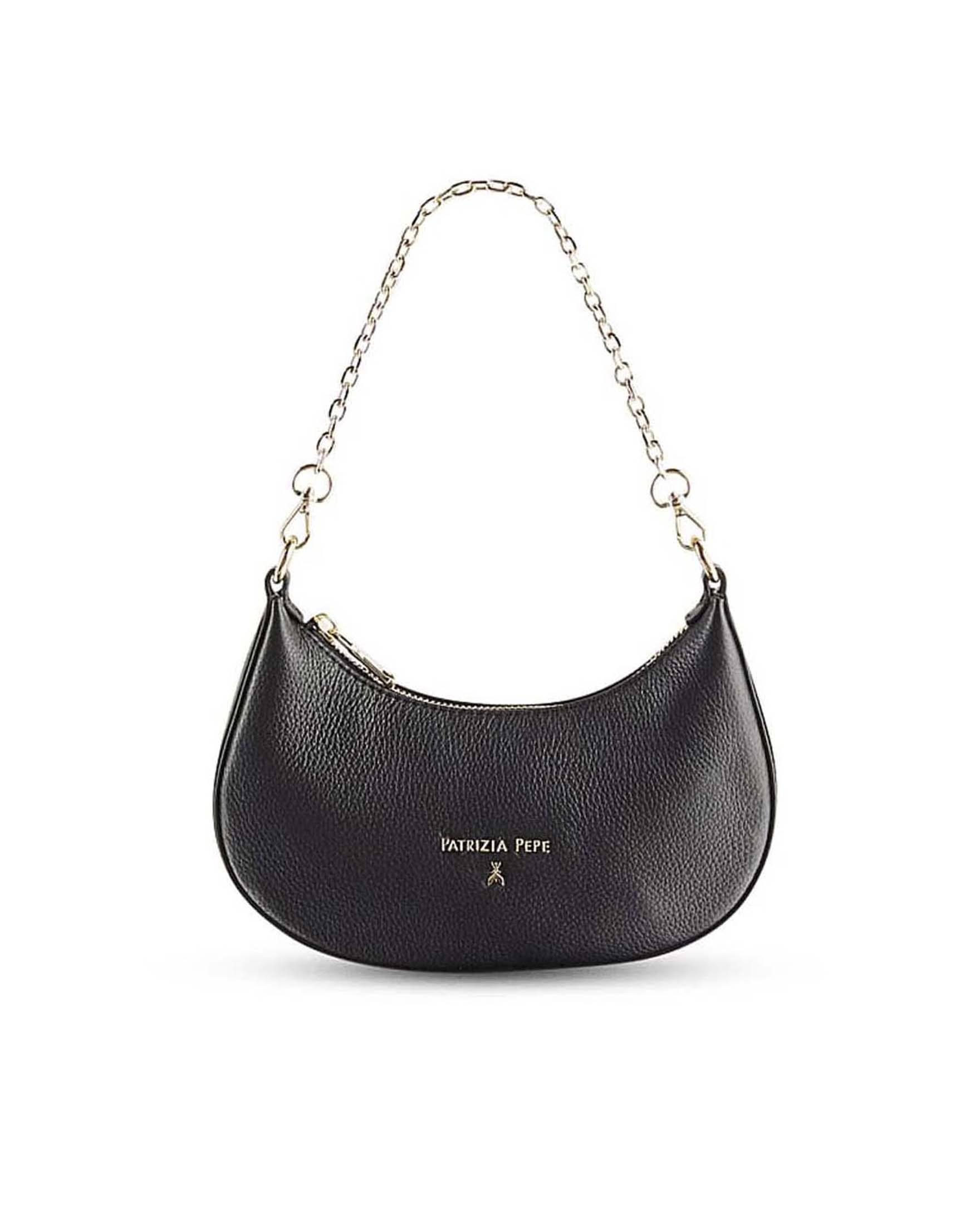 Borsa Hobo Daily Patrizia Pepe nera in pelle martellata con catena e logo dorato