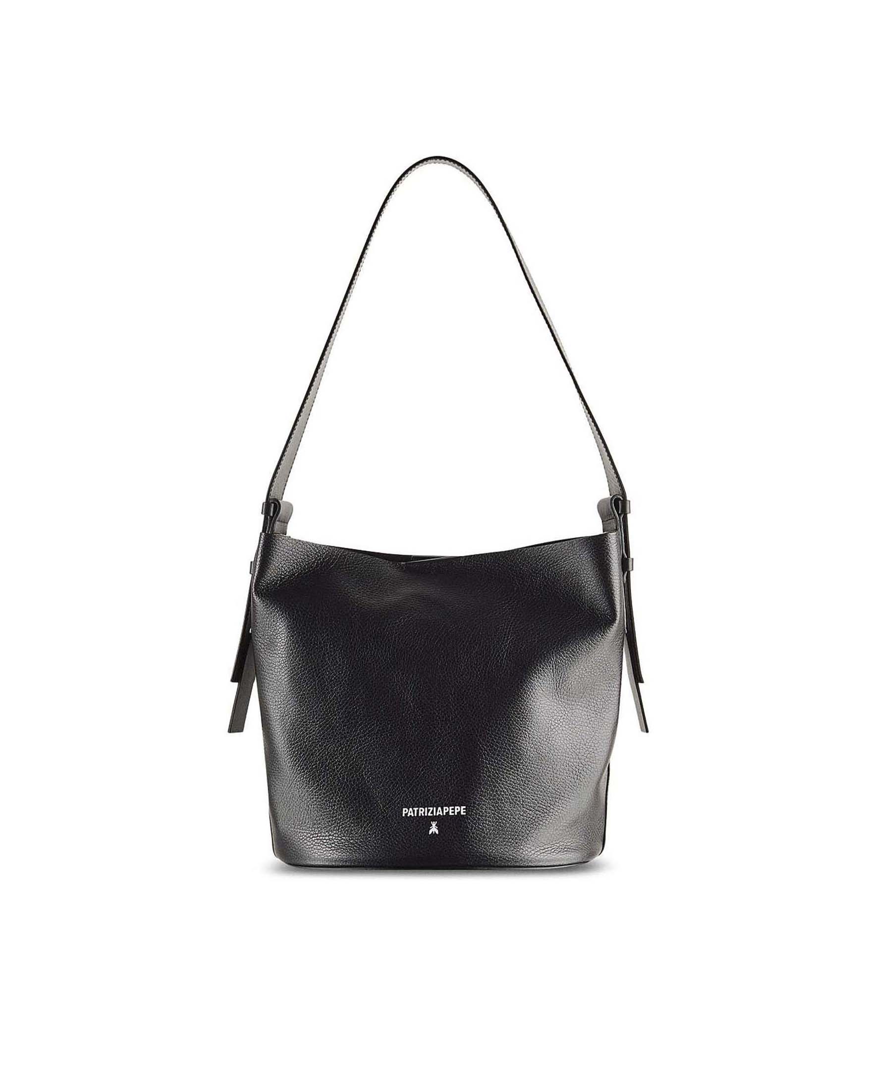 Borsa a secchiello Never Complete nera in pelle martellata con manico regolabile