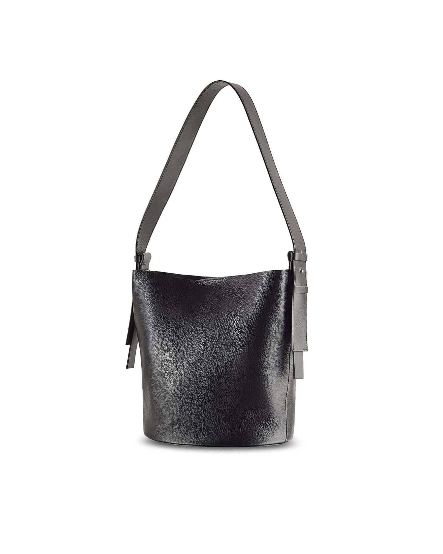 Borsa a secchiello Never Complete Patrizia Pepe nera in pelle martellata con manico regolabile image