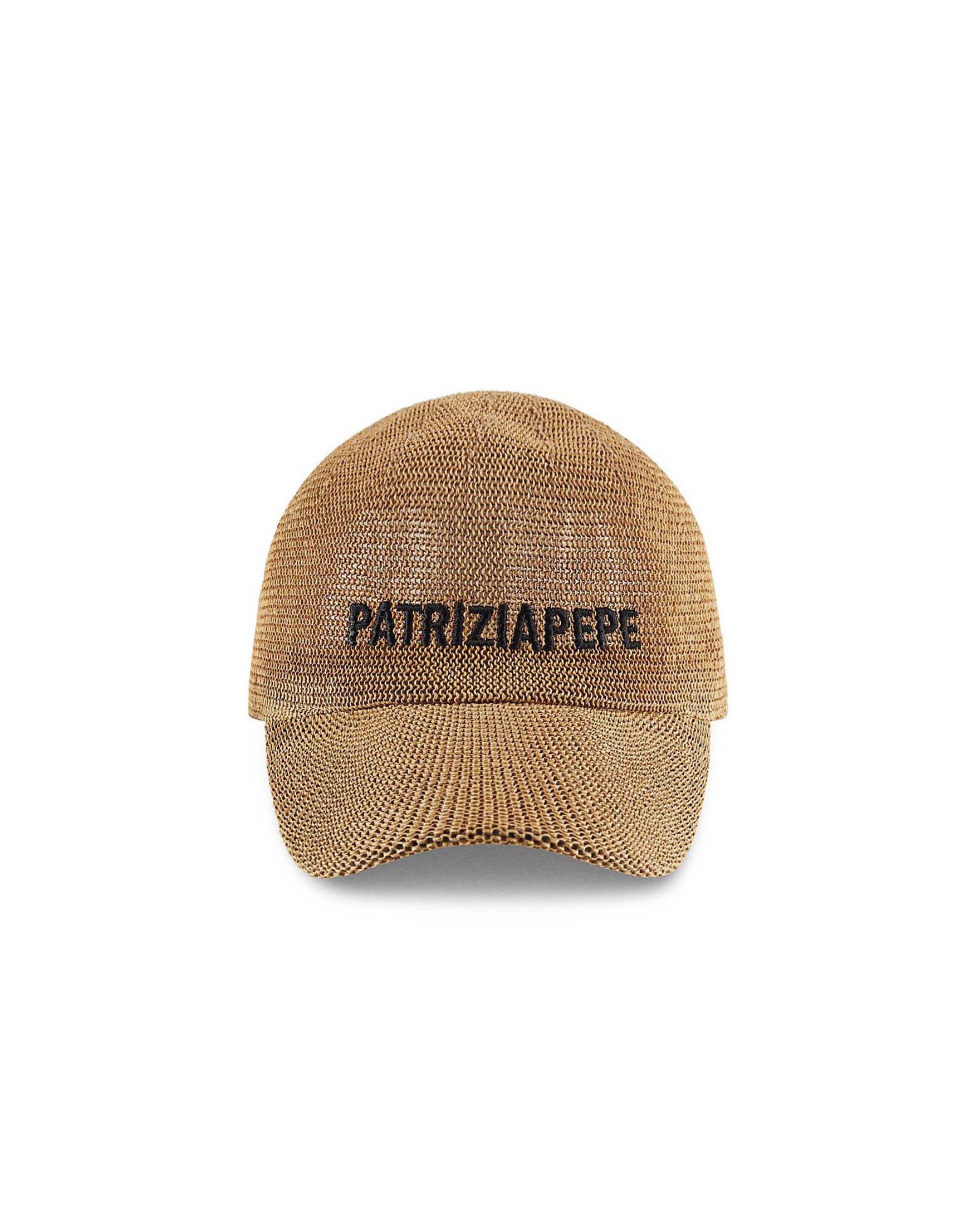 Cappellino color cammello Patrizia Pepe in carta tessile con logo ricamato a contrasto