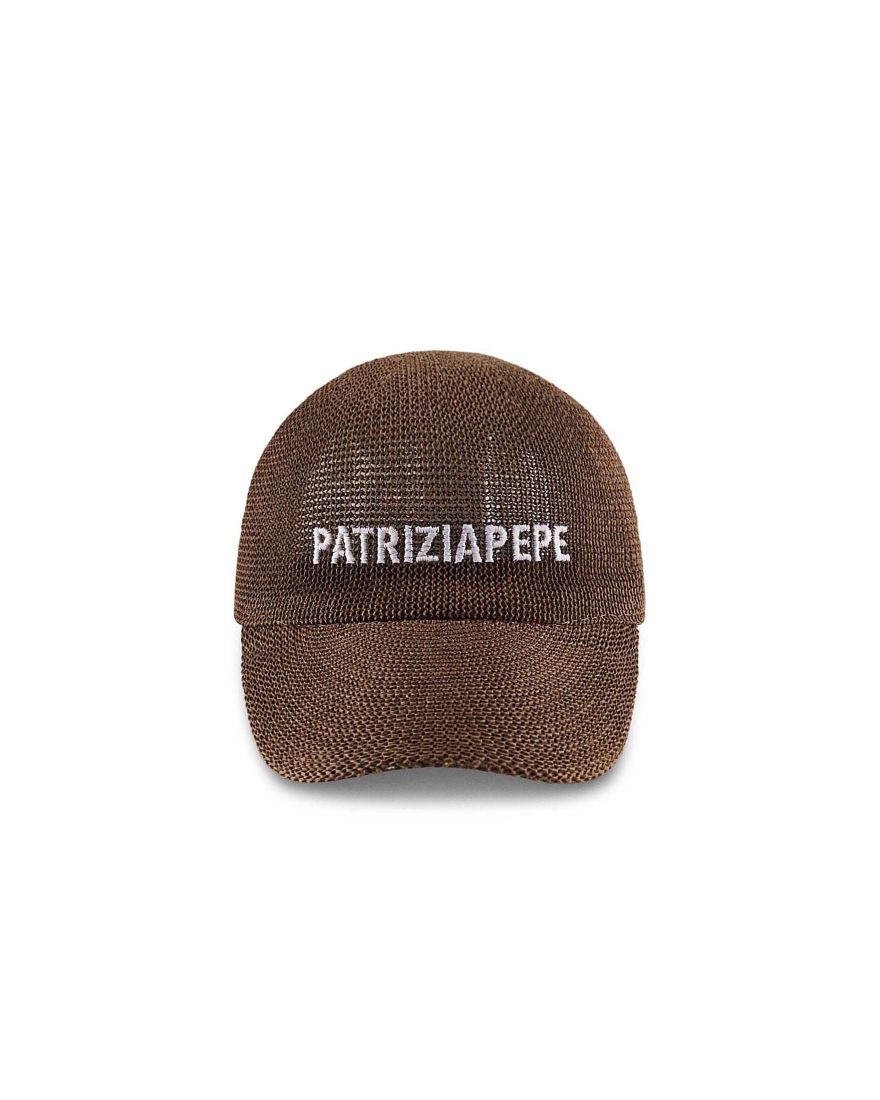 Cappellino marrone Patrizia Pepe in carta tessile con logo ricamato a contrasto