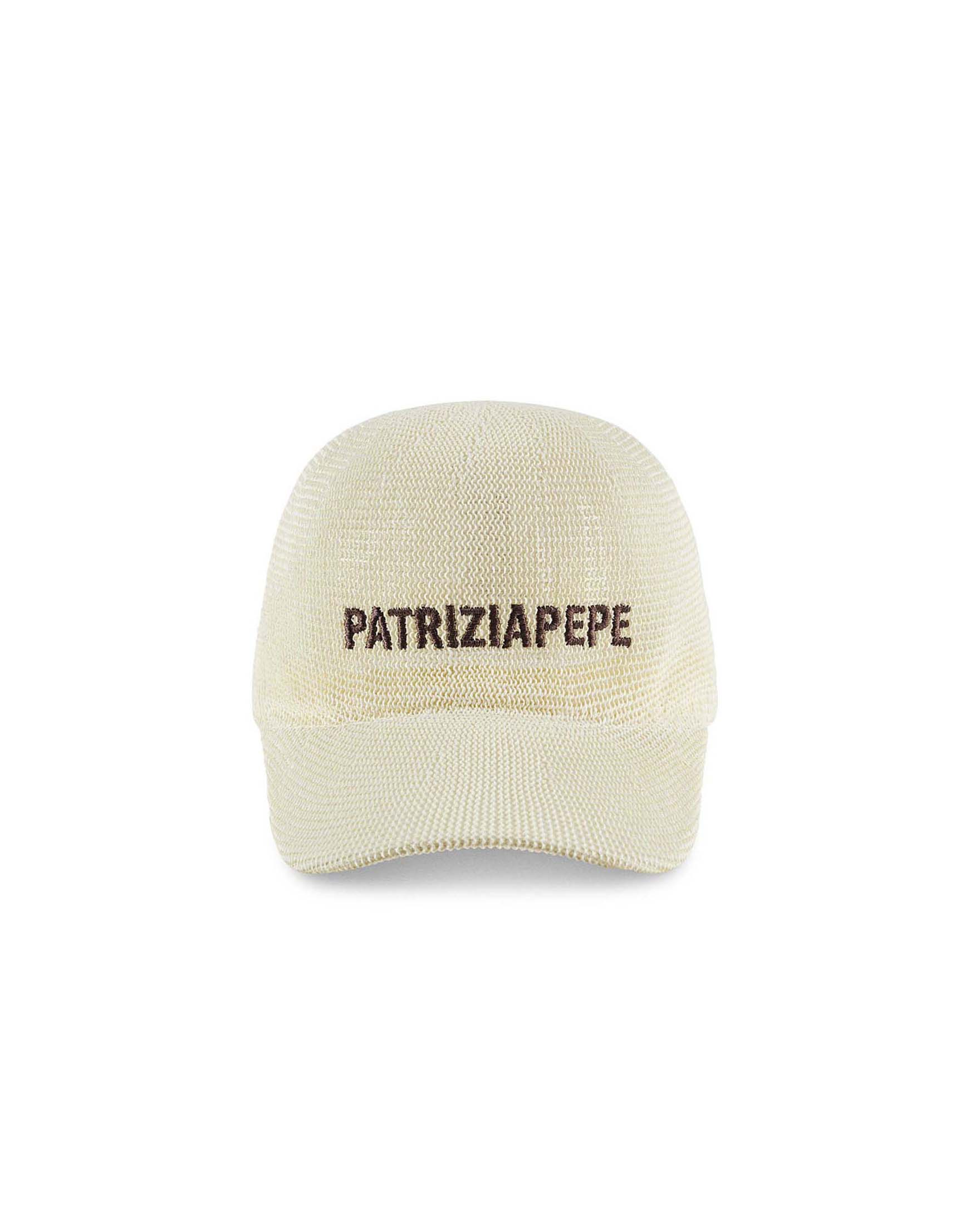 Cappellino color avorio Patrizia Pepe in carta tessile con logo ricamato a contrasto