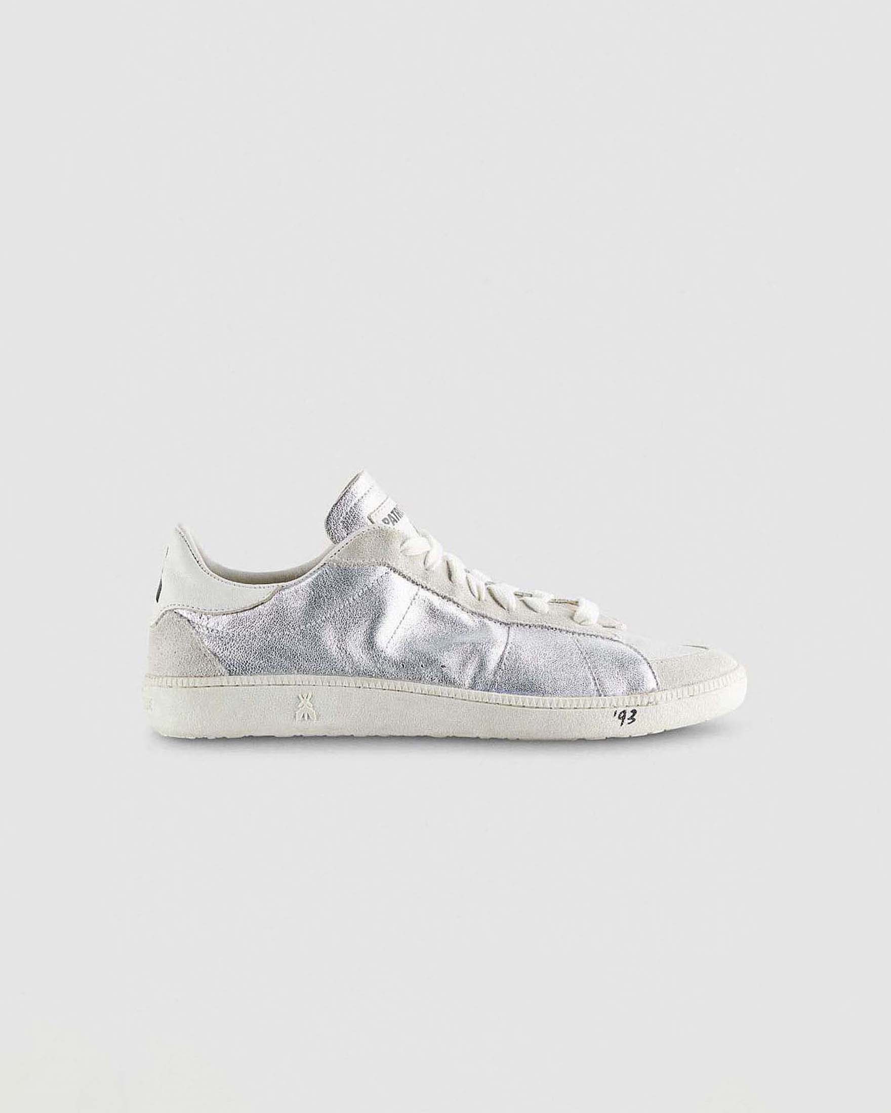 Sneakers SKIN '93 argento Patrizia Pepe in nappa laminata stonewash