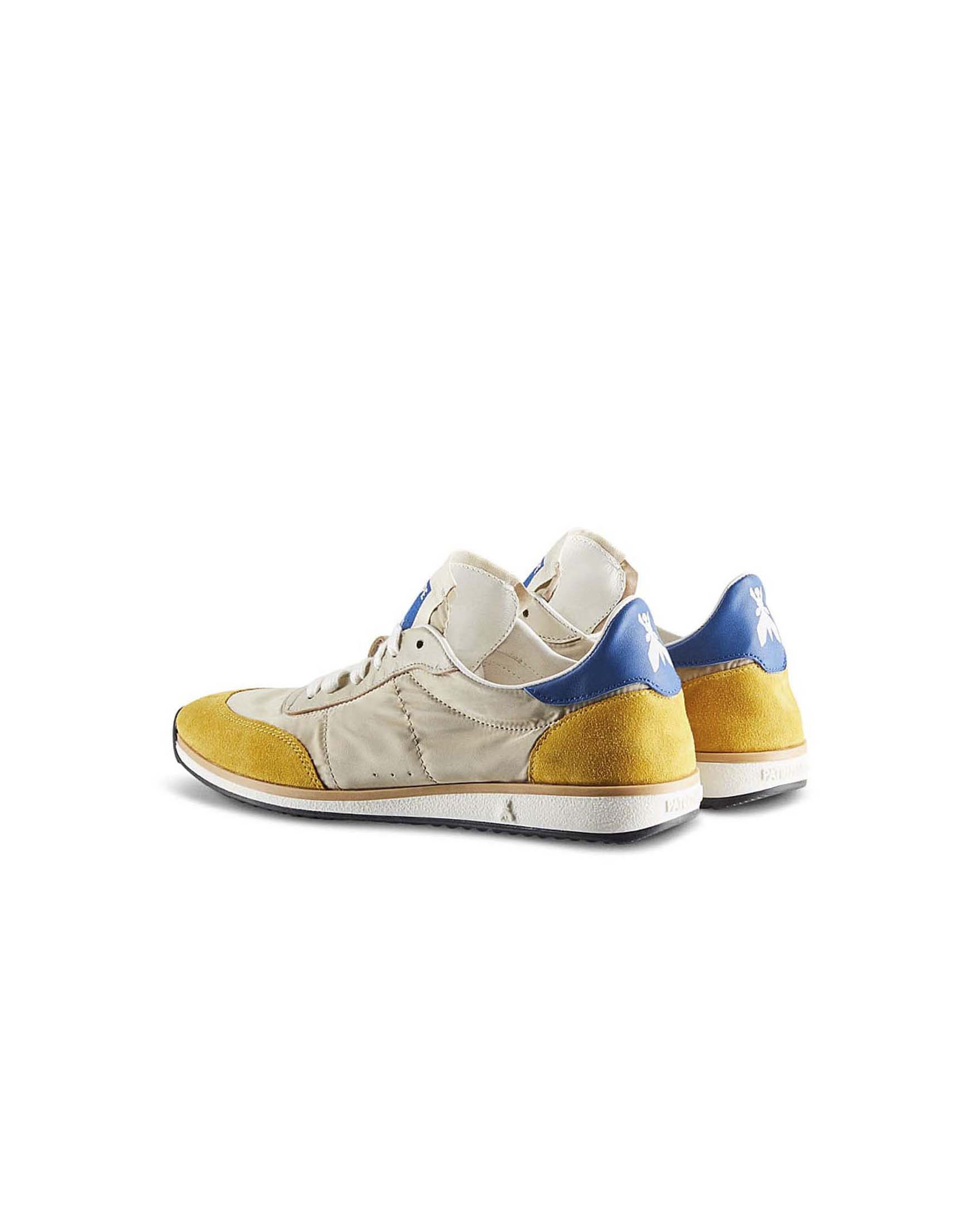 Running SKIN Sneakers Patrizia Pepe '93 beige in nylon con dettagli suede ocra e nappa blu