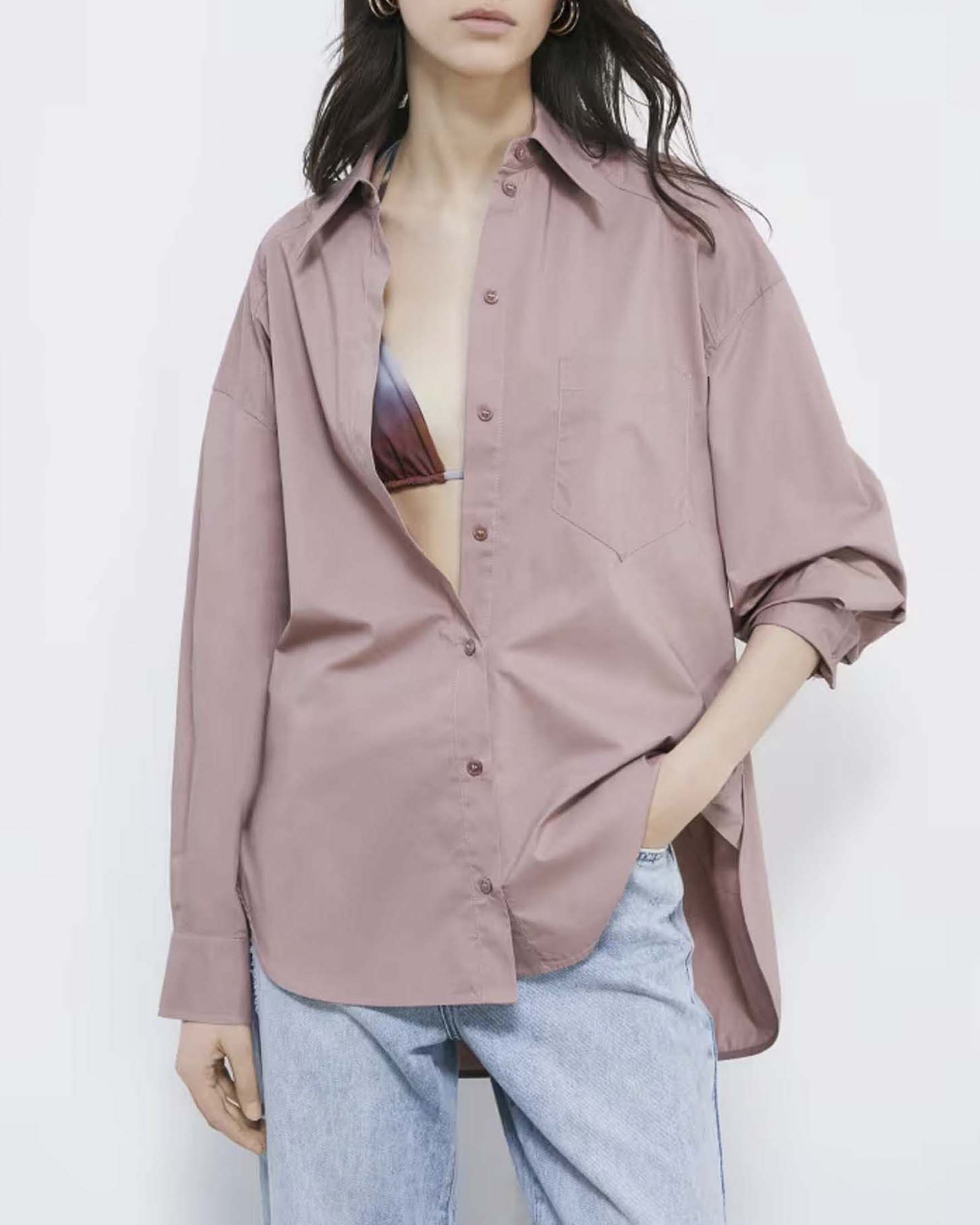 Camicia oversize Patrizia Pepe terracotta in popeline di cotone con maxi logo sul retro image